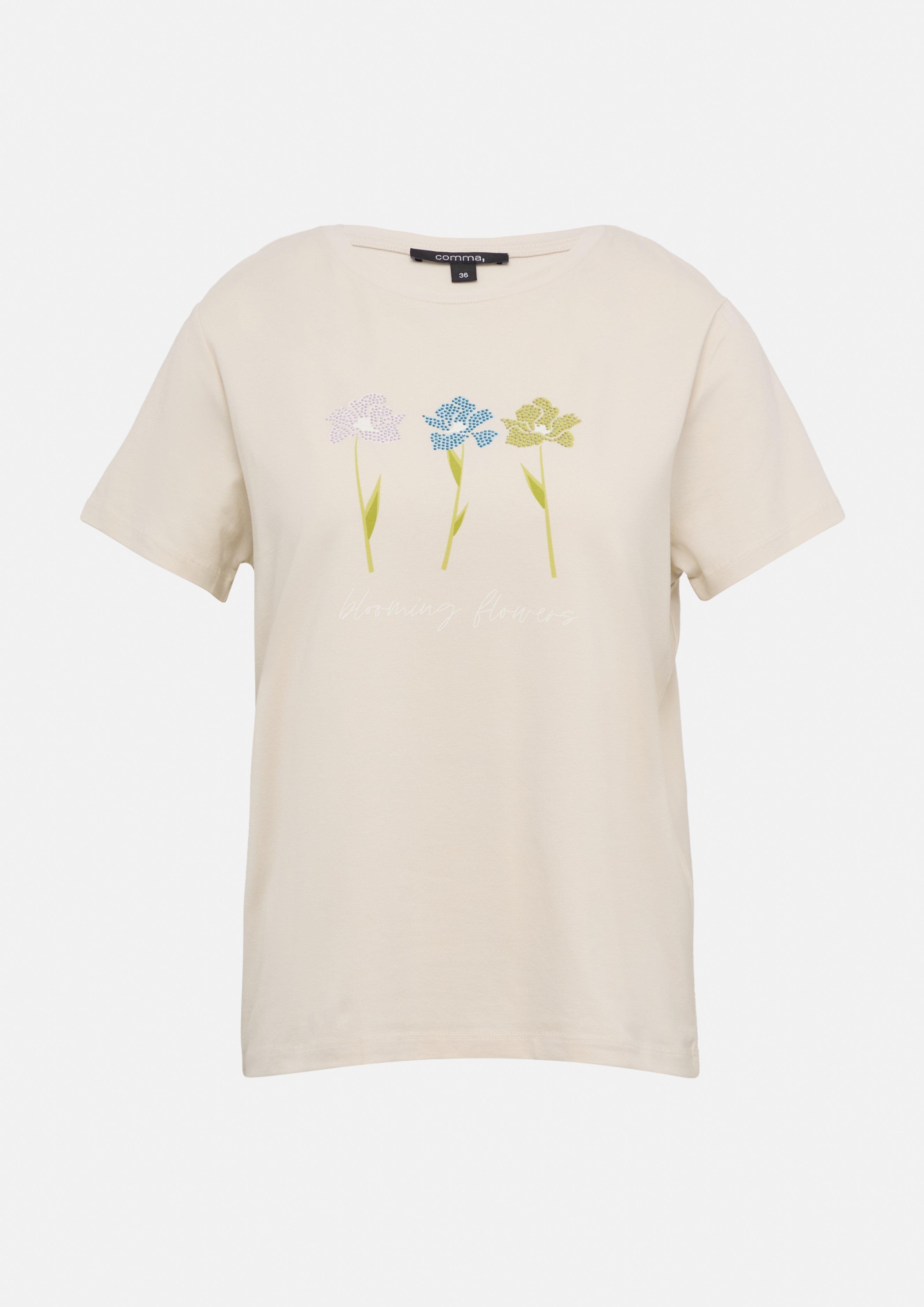 Cotton-blend T-shirt with artwork - Beige | SCAYLE