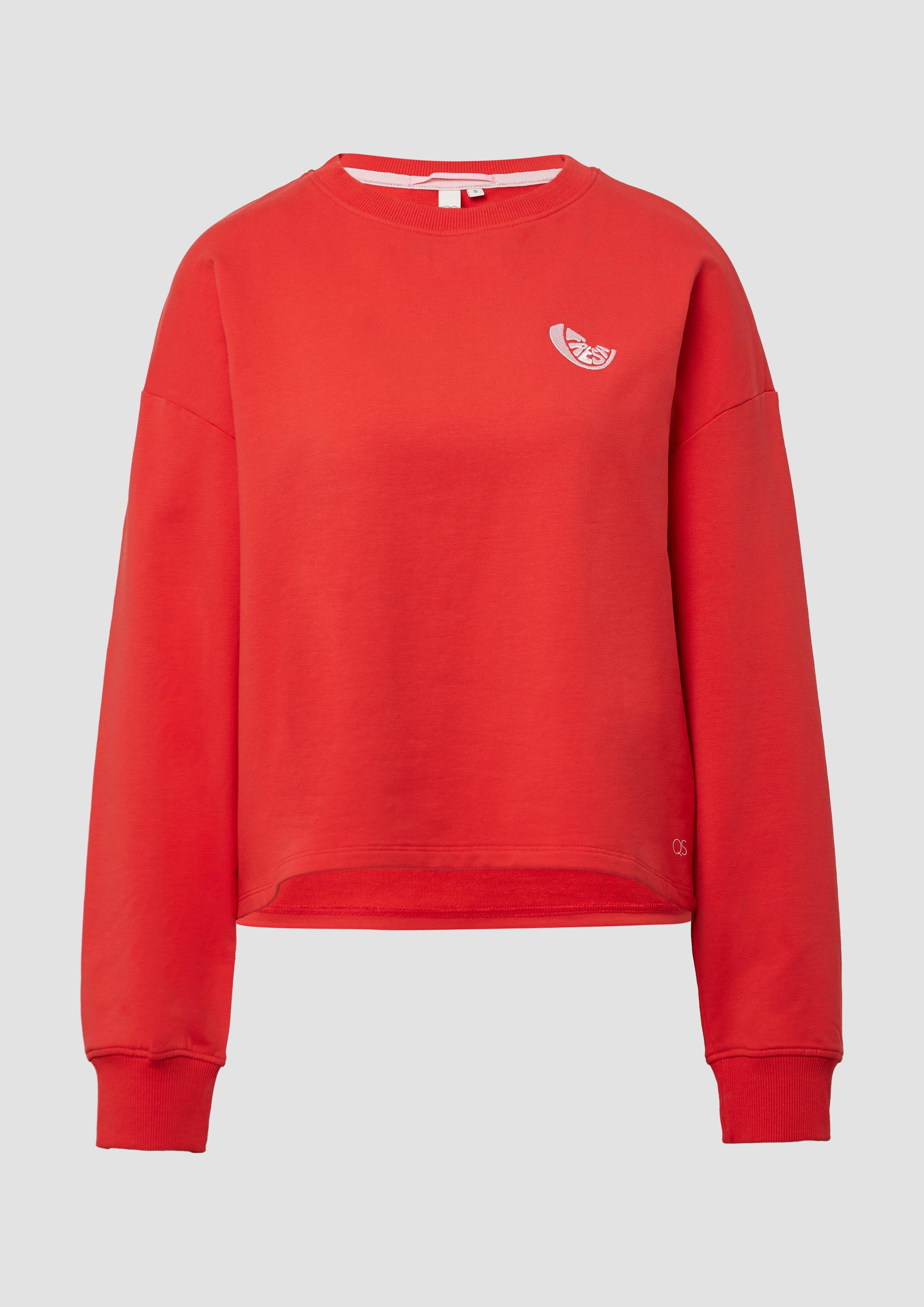 QS - Sweatshirt mit Stickerei, Damen, rot