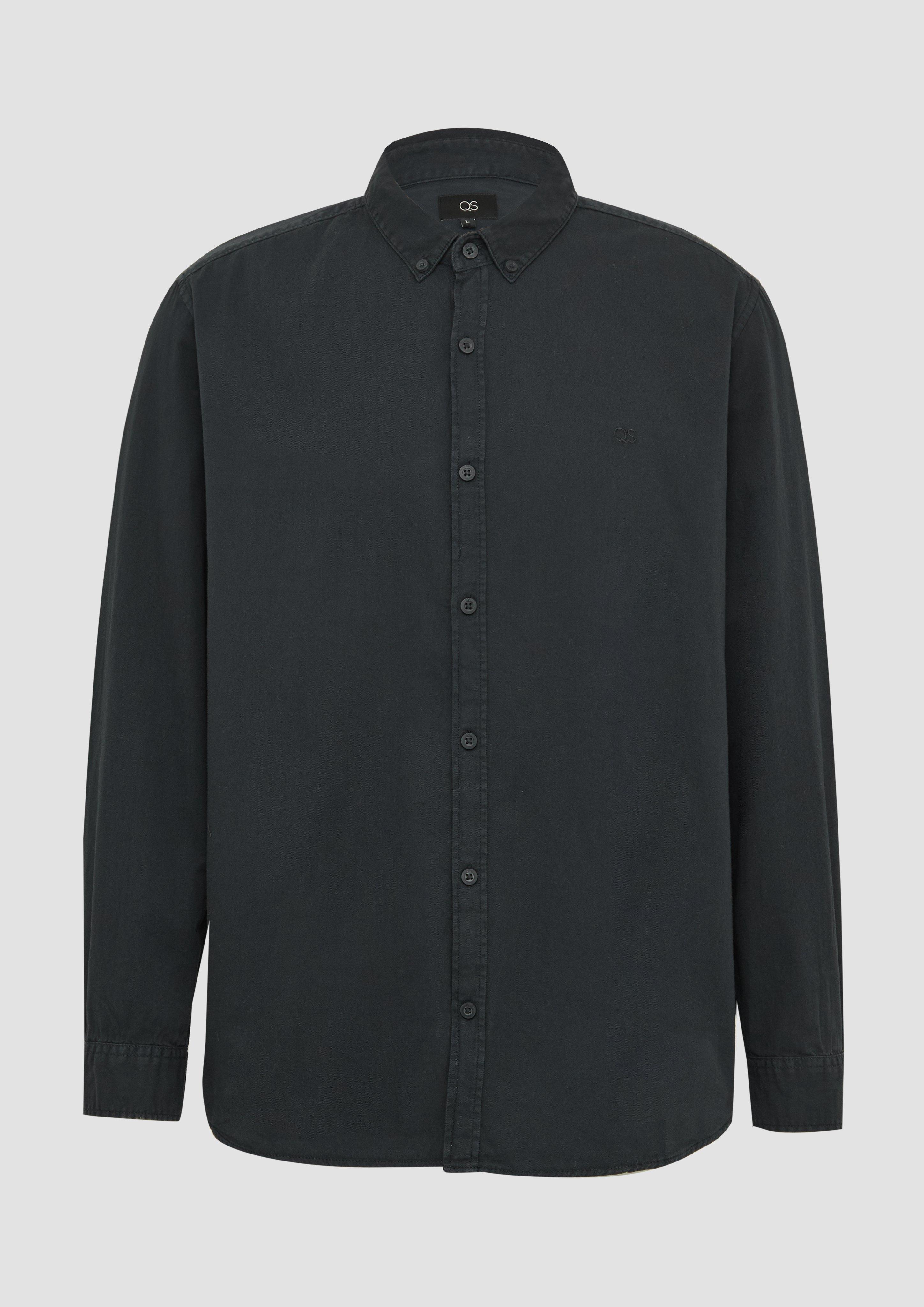 QS - Regular Fit: Gewaschenes Twillhemd mit Logostickerei, Herren, blau