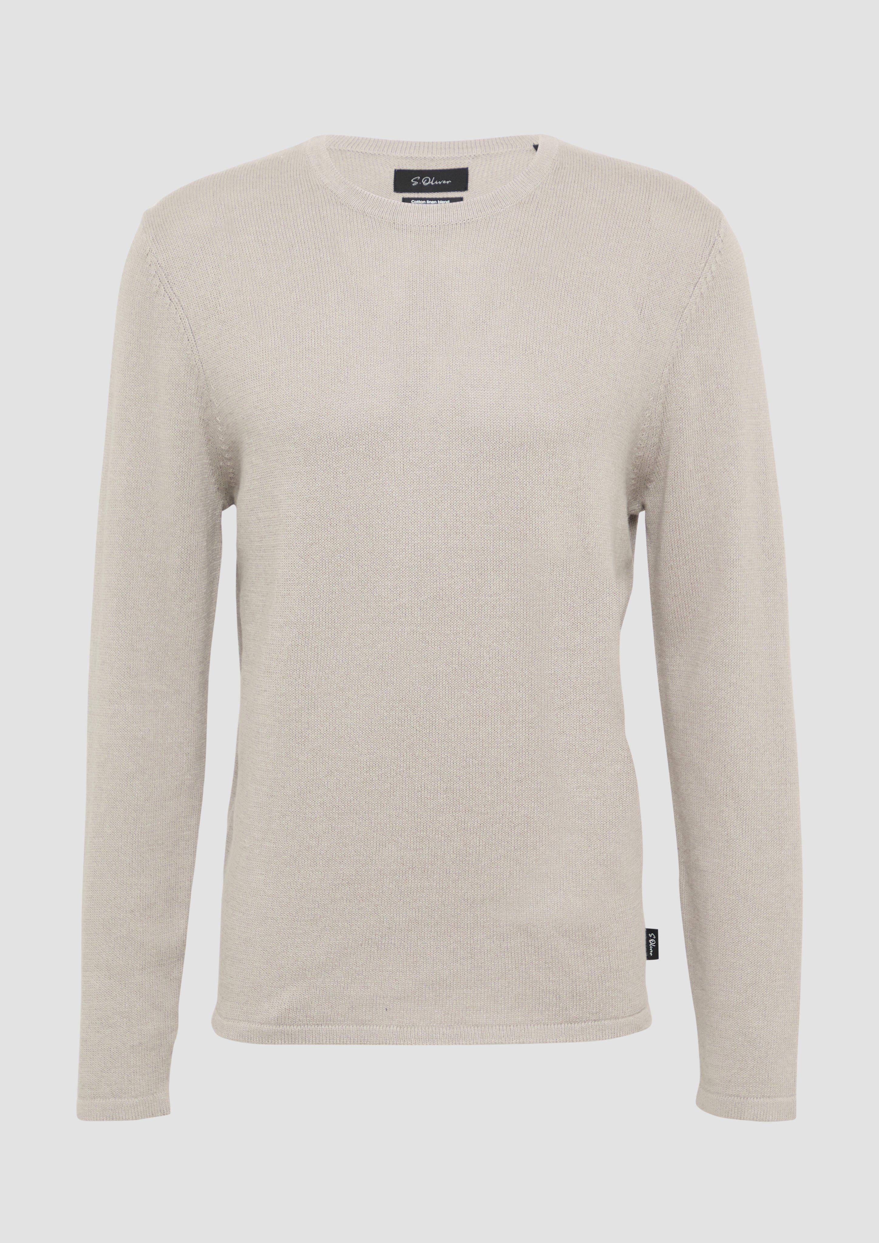 s.Oliver - Softer Strickpullover aus Baumwoll-Leinenmix, Herren, Beige