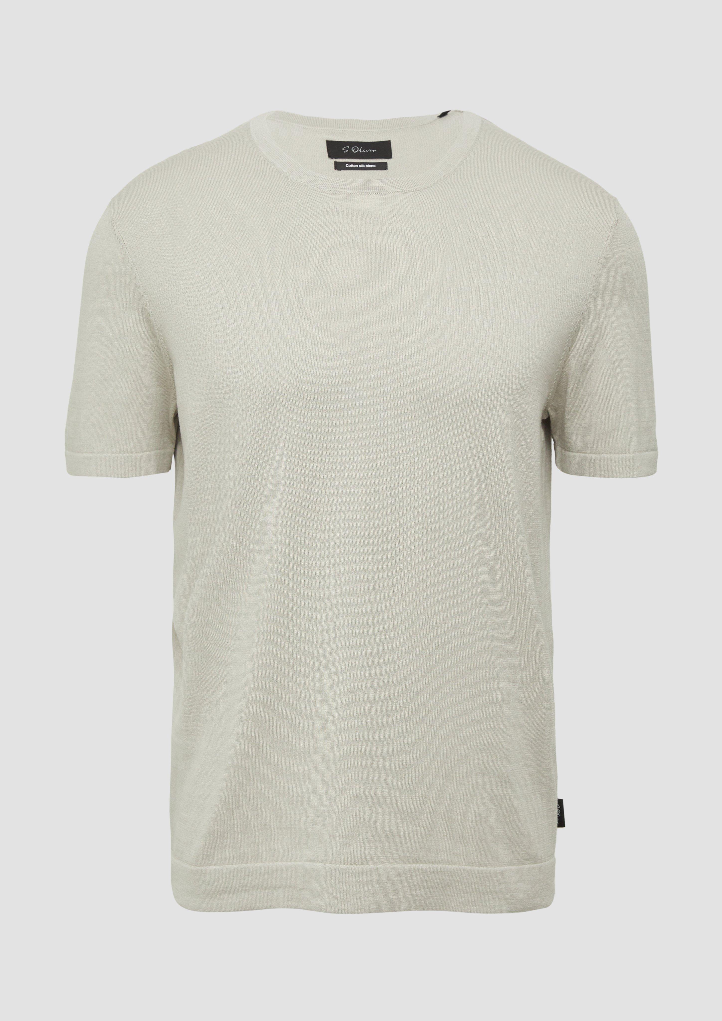 s.Oliver - Gestricktes T-Shirt aus Baumwoll-Seidenmix, Herren, Beige