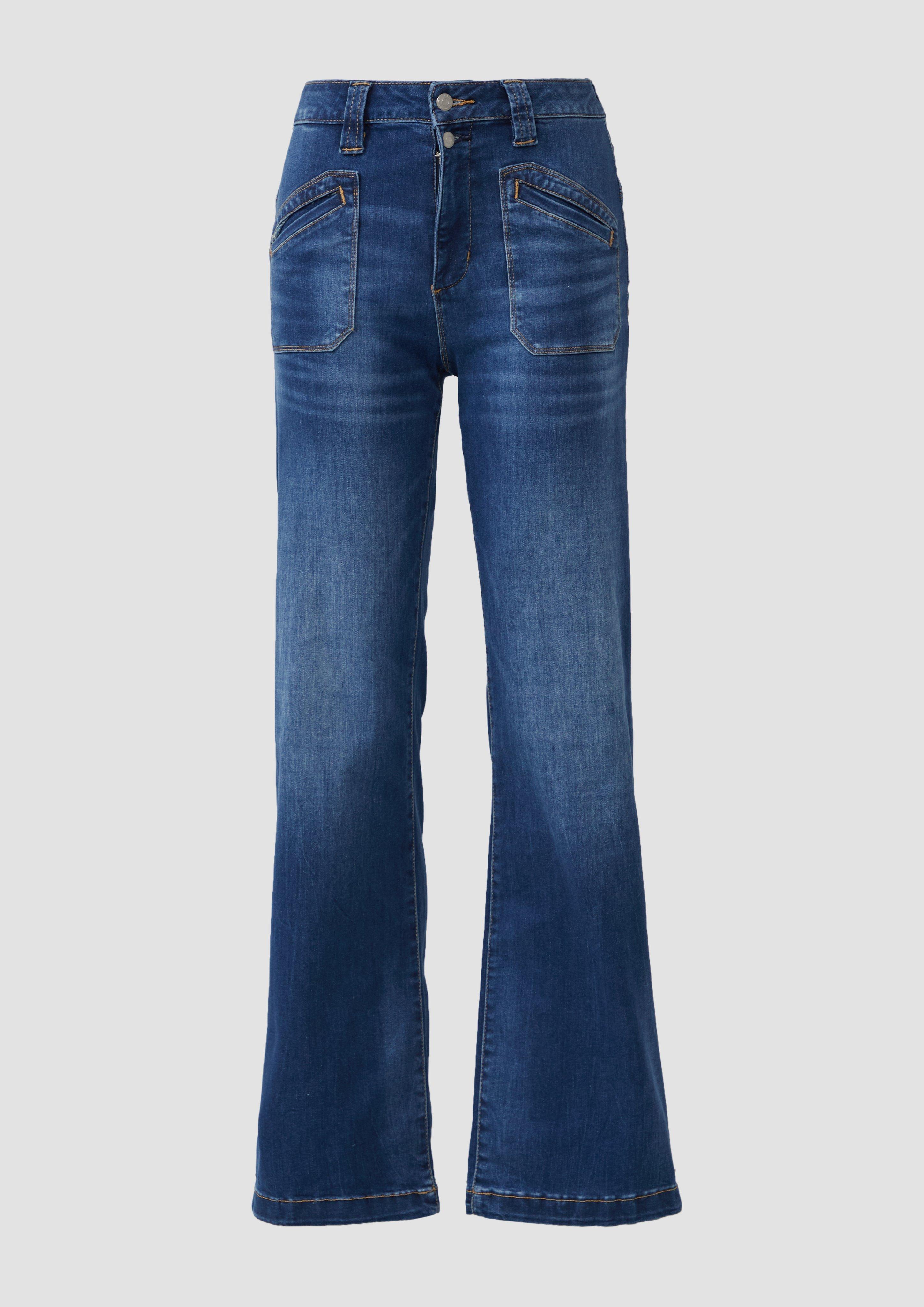 QS - Jeans Reena / Slim Fit / High Rise / Flared Leg / Super Stretch, Damen, blau