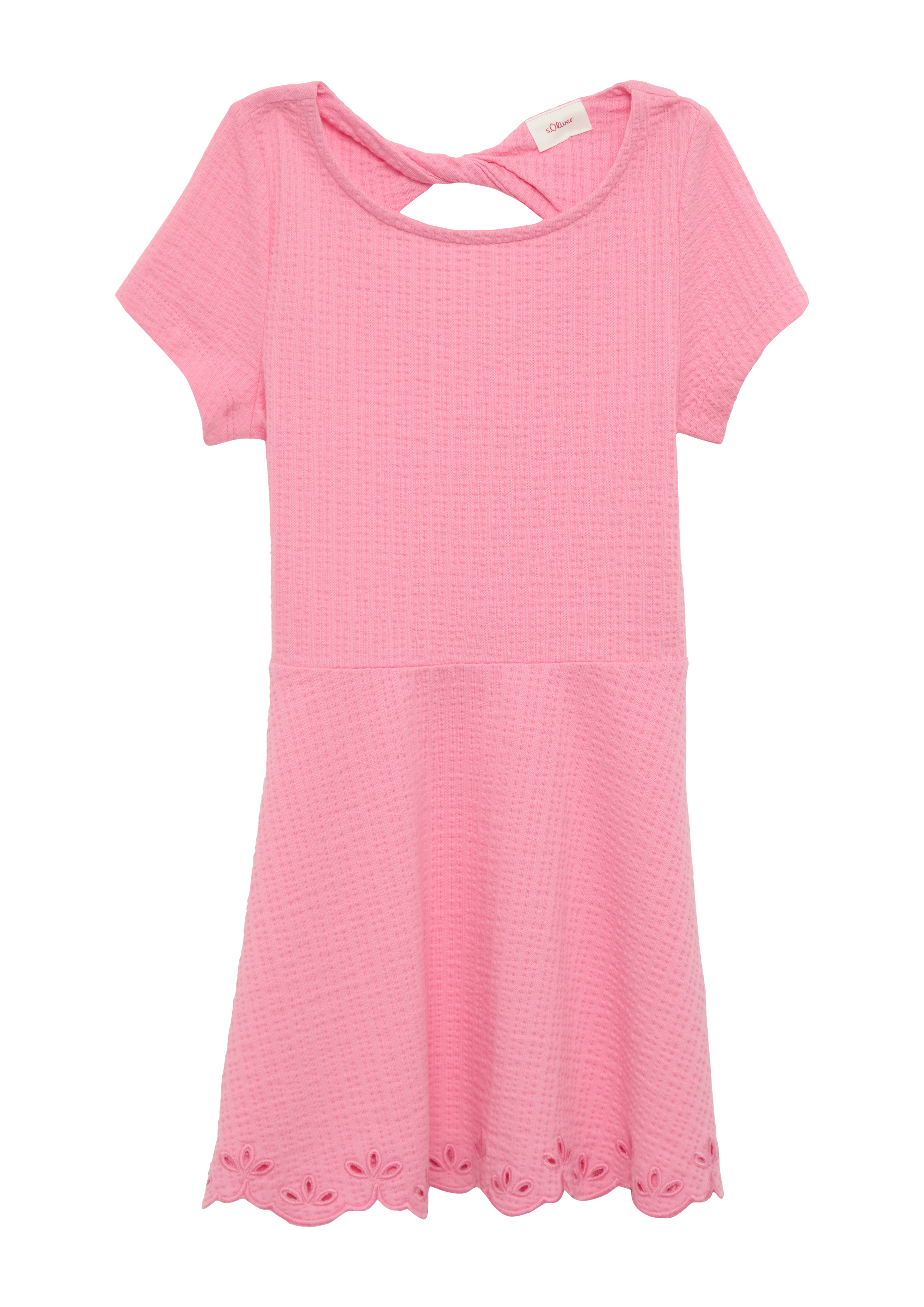 s.Oliver - Strukturiertes Baumwollkleid mit Cut Out und Lochstickerei, Kinder, Rosa