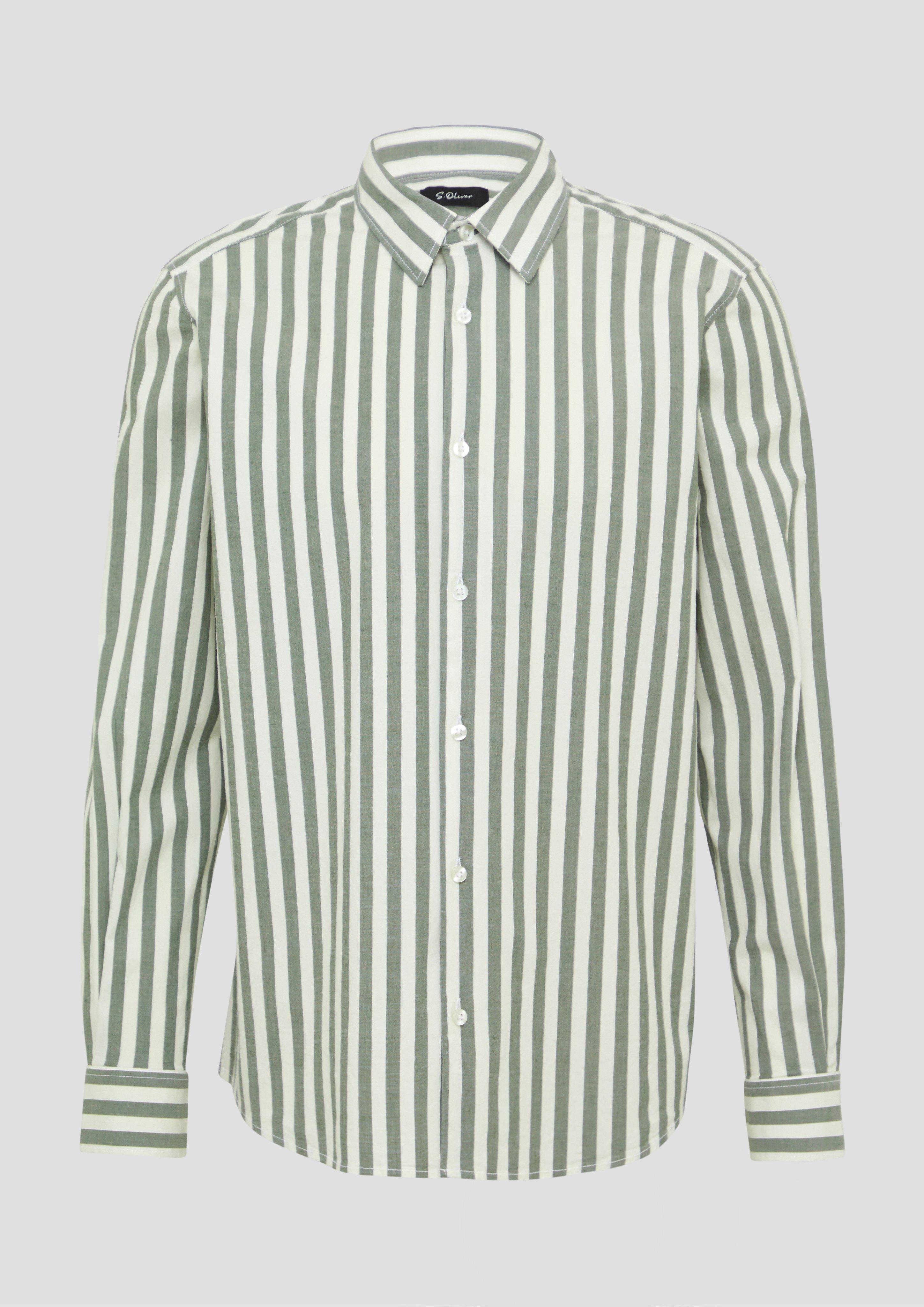 s.Oliver - Regular Fit: Gestreiftes Langarmhemd aus Baumwollstretch, Herren, creme|olive