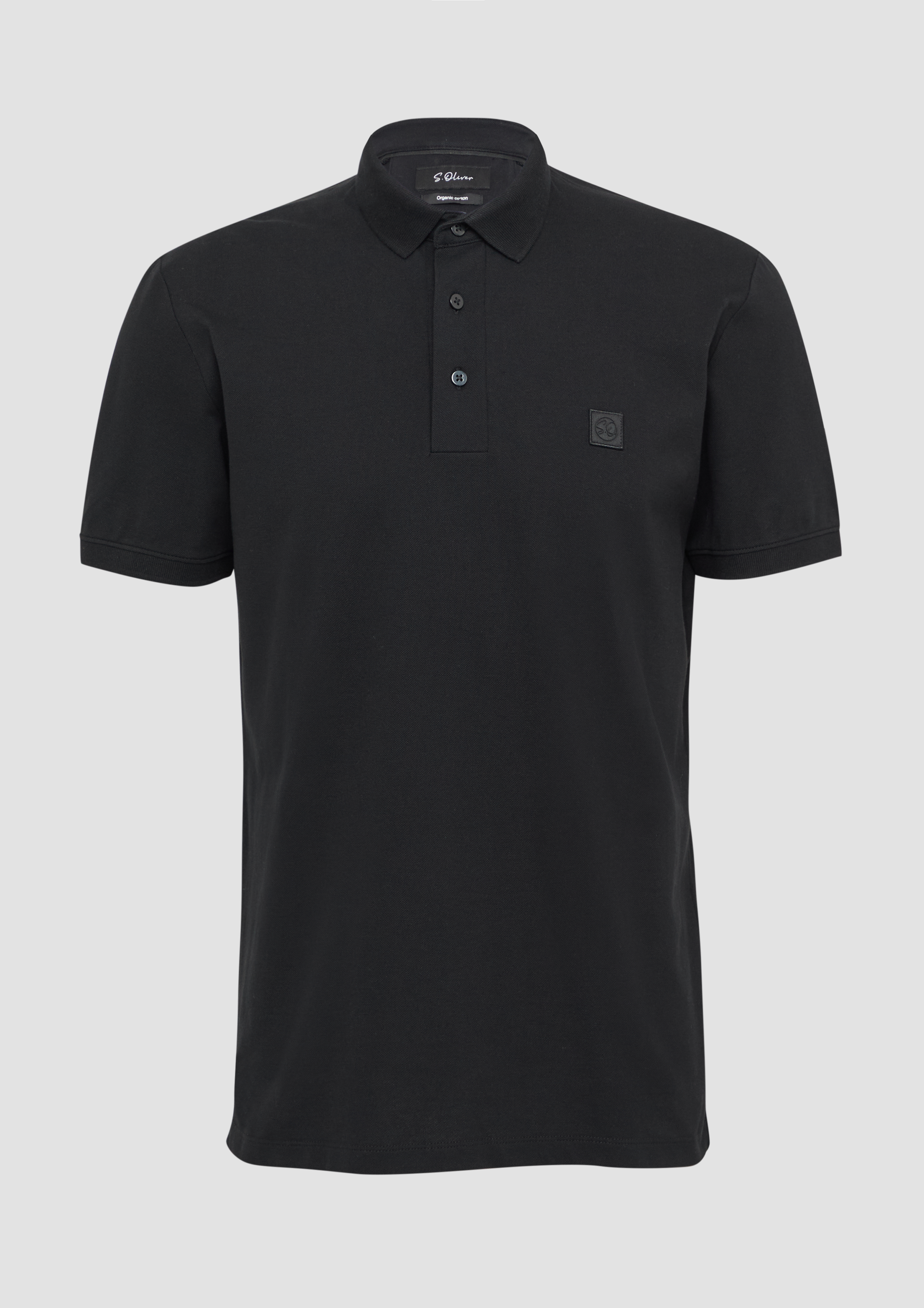 s.Oliver - Piqué-Poloshirt aus Baumwollstretch mit Label-Patch, Herren, schwarz