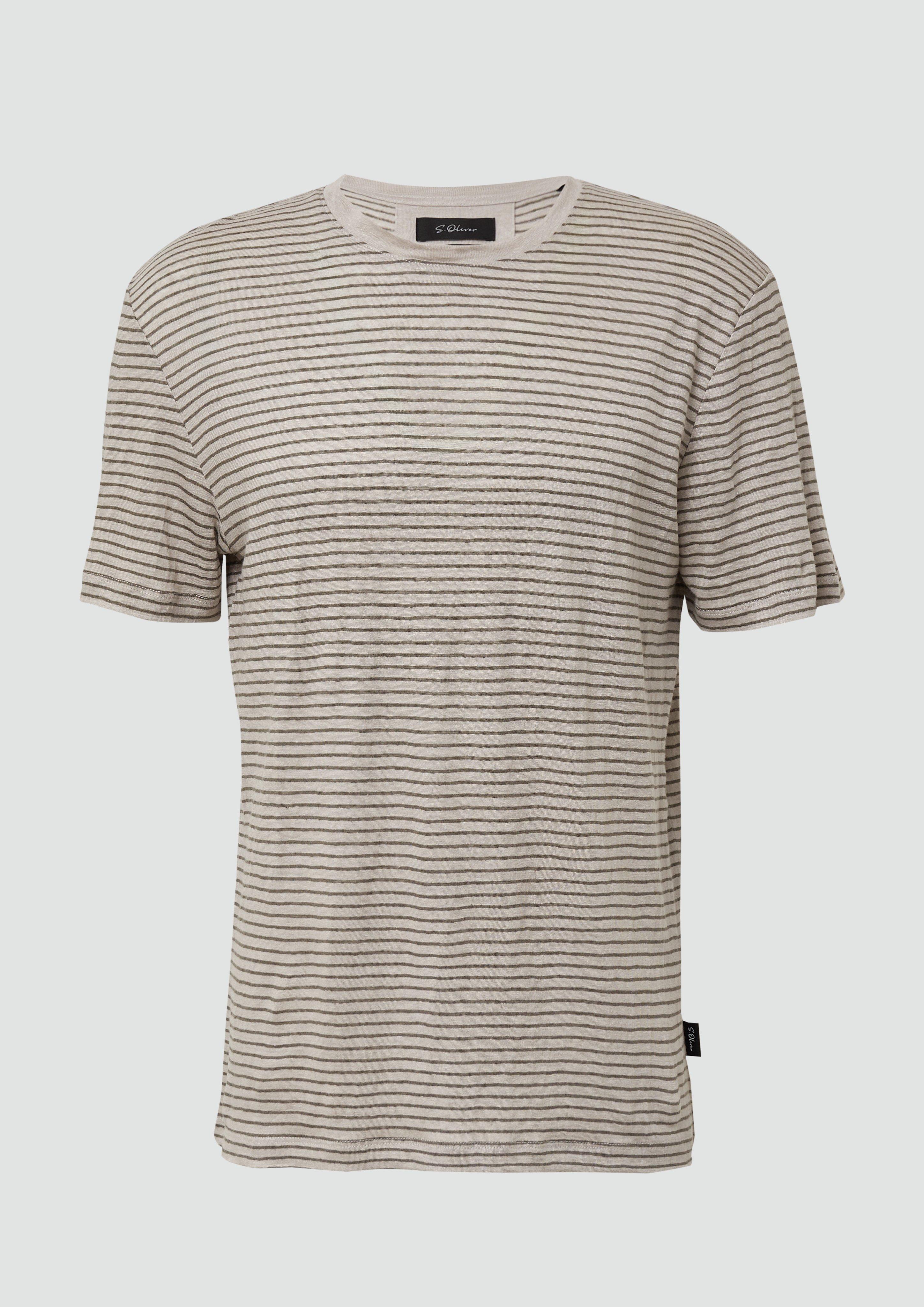 s.Oliver - Gestreiftes Flammgarn-Shirt aus Leinen, Herren, Beige