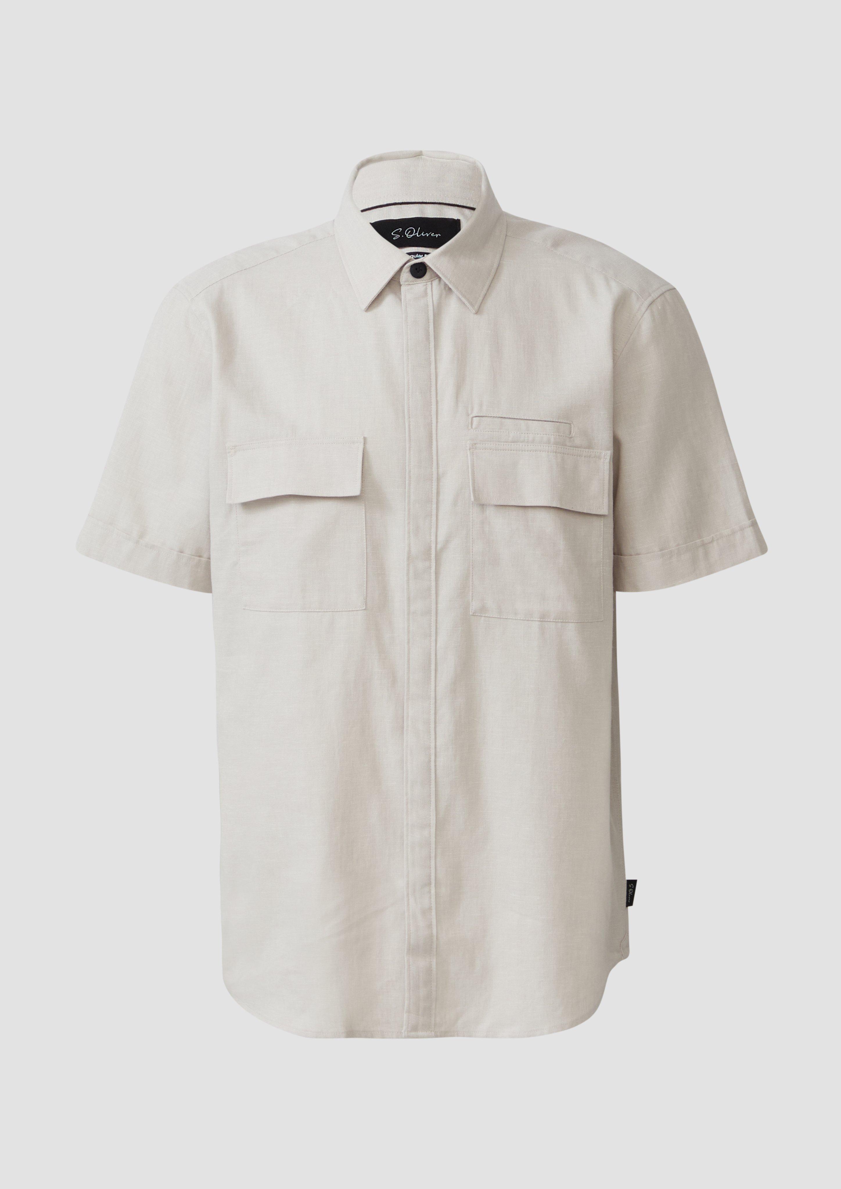 s.Oliver - Regular Fit: Kurzarmhemd aus Leinenmix, Herren, Beige