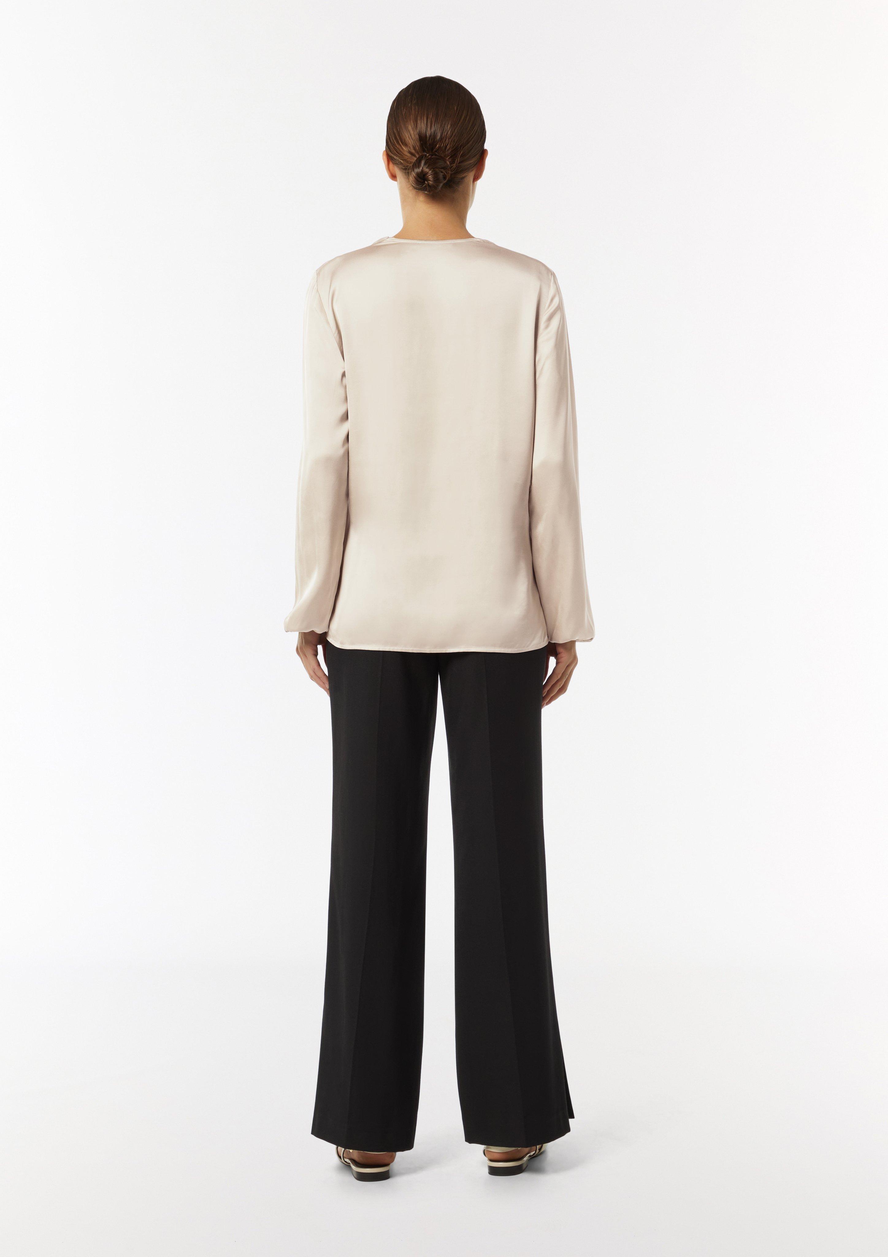 Satin blouse with a pleat detail at the neckline - Beige