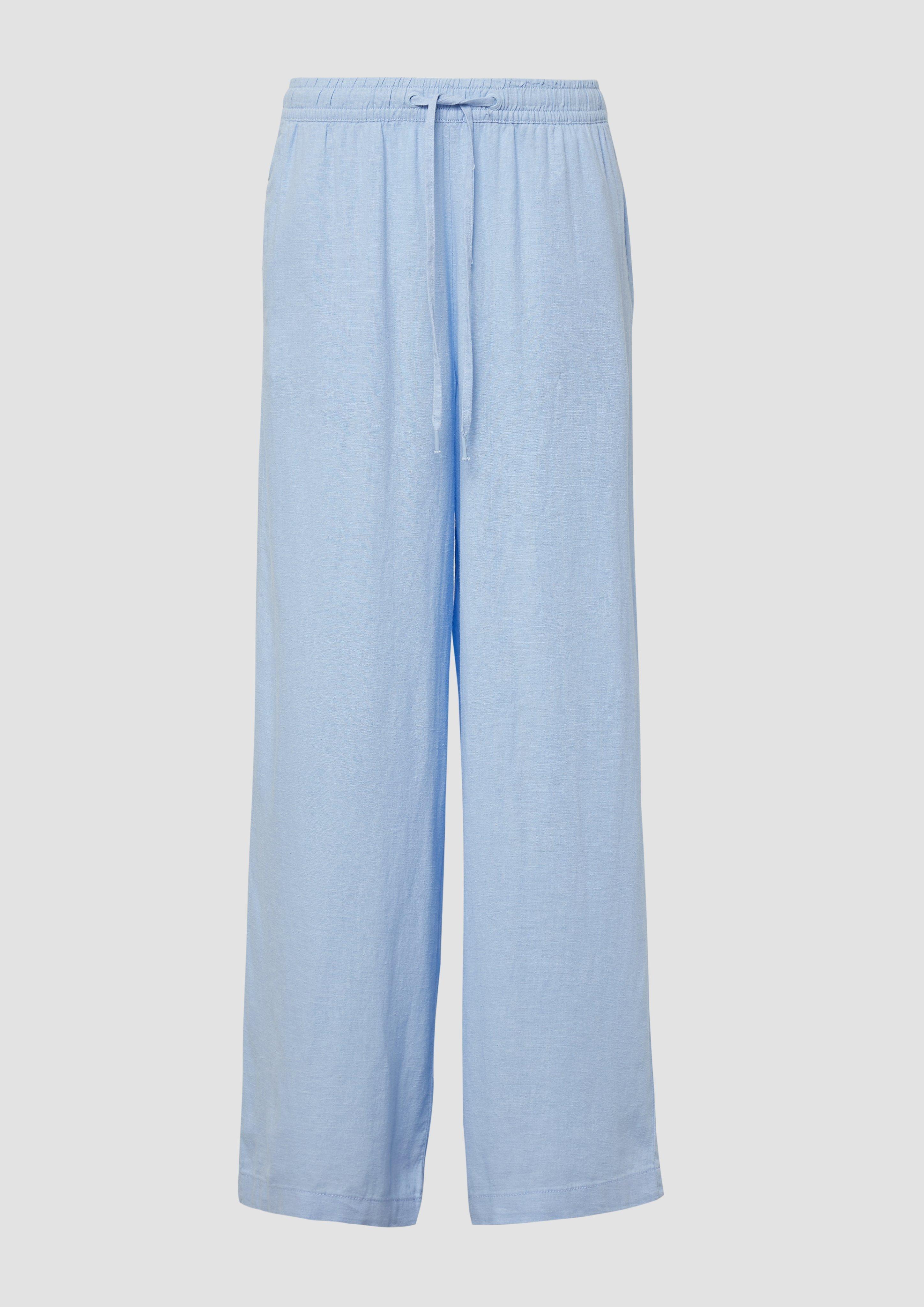 QS - Leinenmixhose mit Gummizug und weitem Bein, Damen, blau