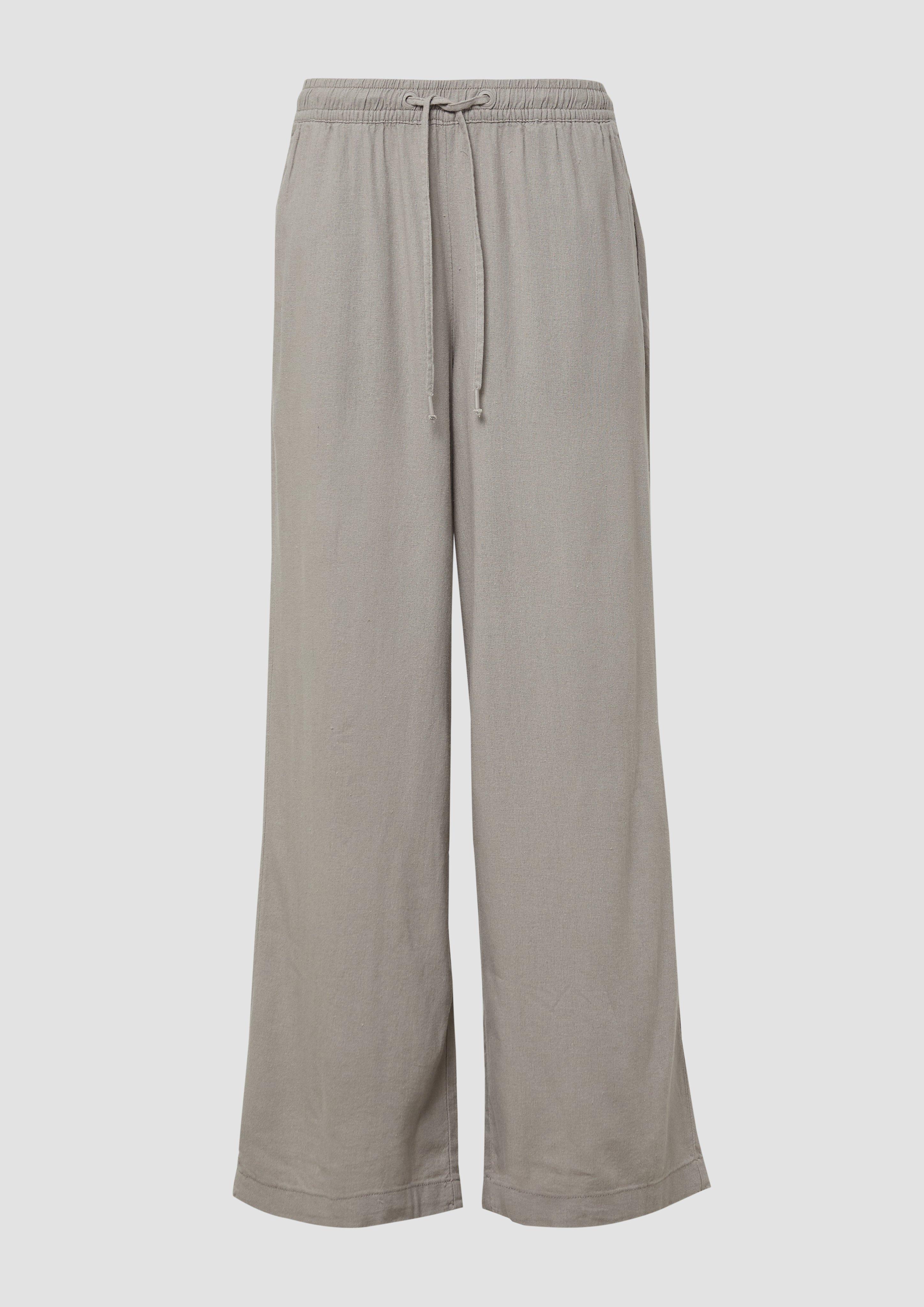 QS - Leinenmixhose mit Gummizug und weitem Bein, Damen, grau