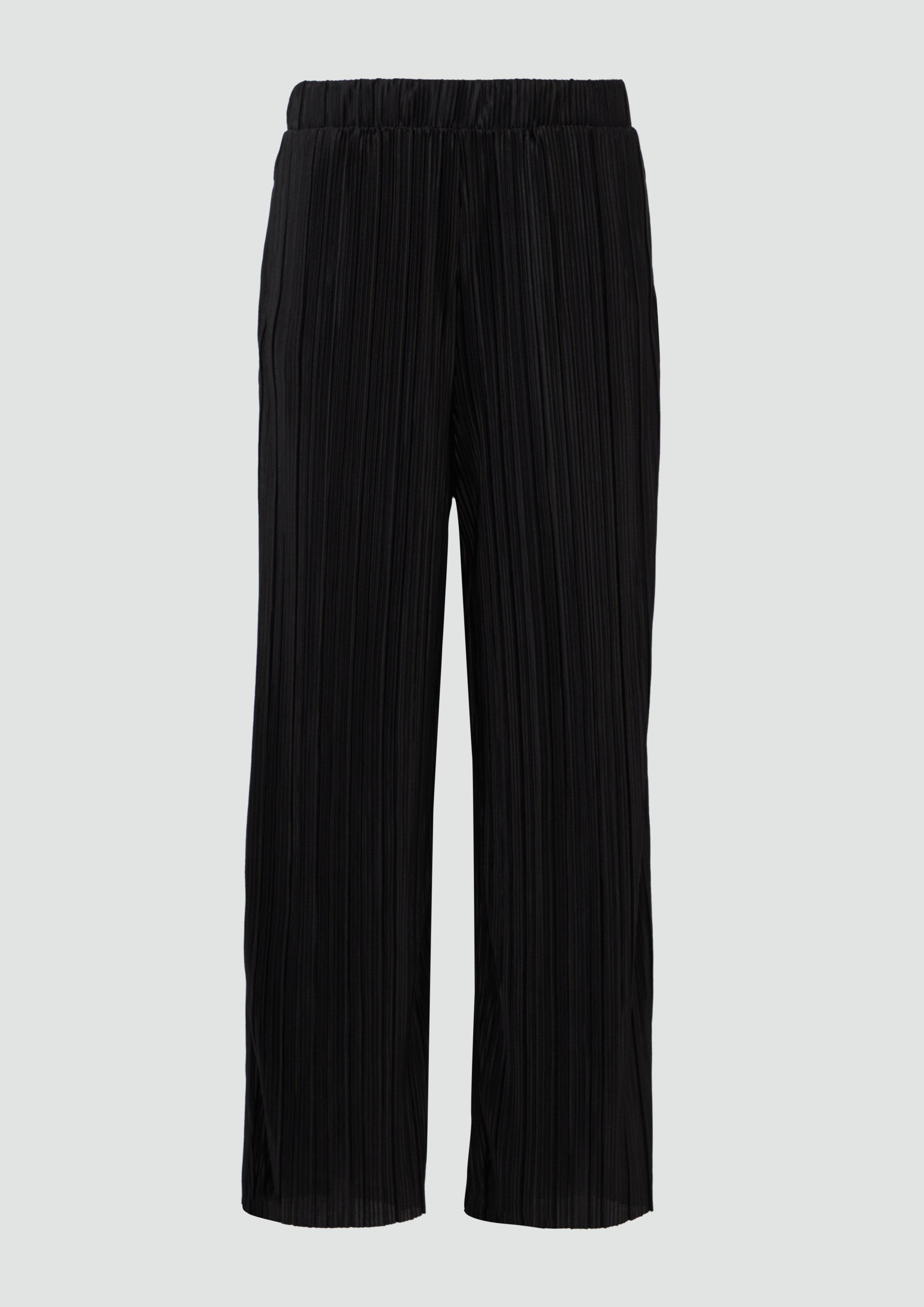 QS - Plissierte Wide-Leg-Hose, Damen, schwarz