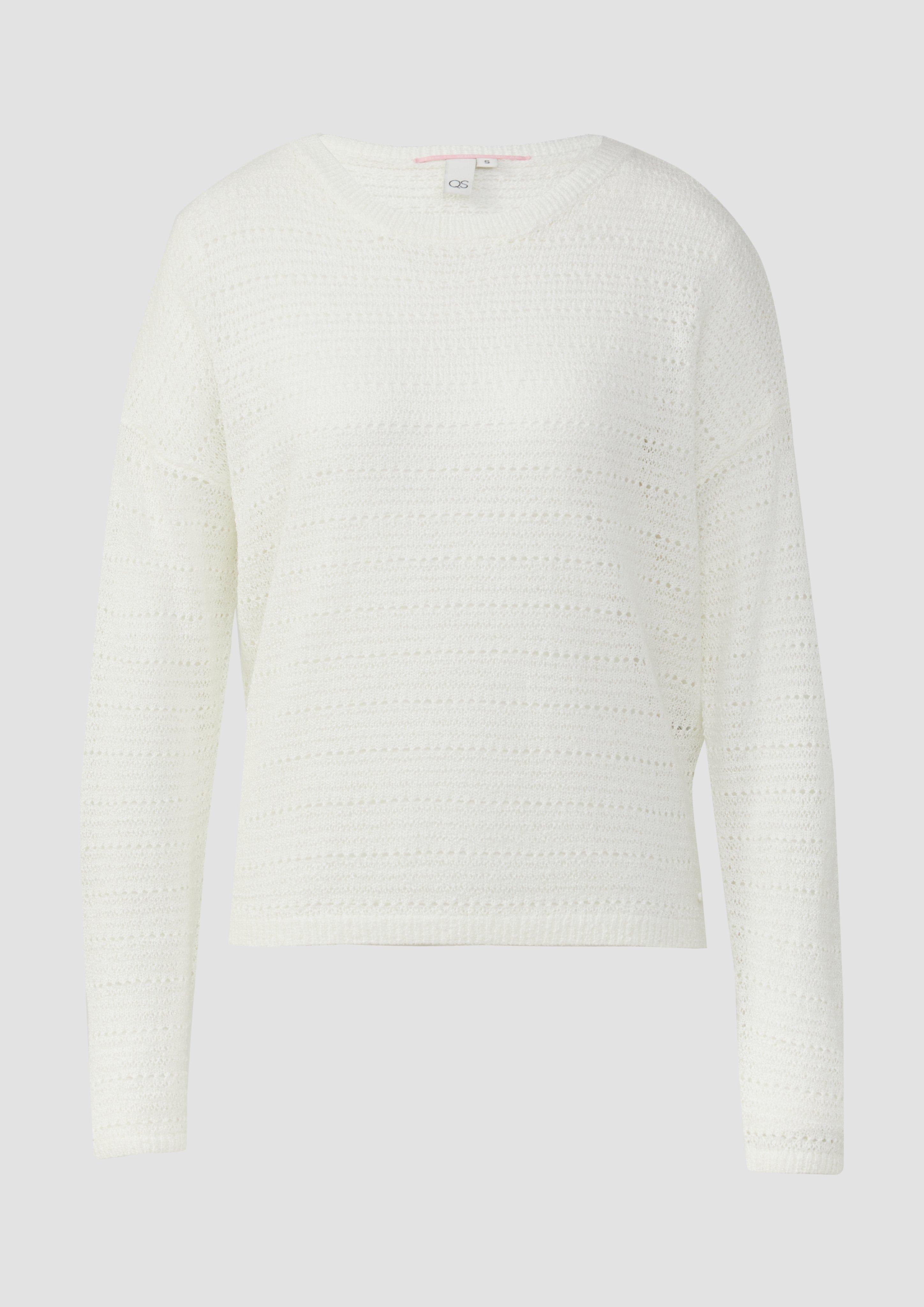 QS - leichter Pullover mit Ajourmuster, Damen, creme