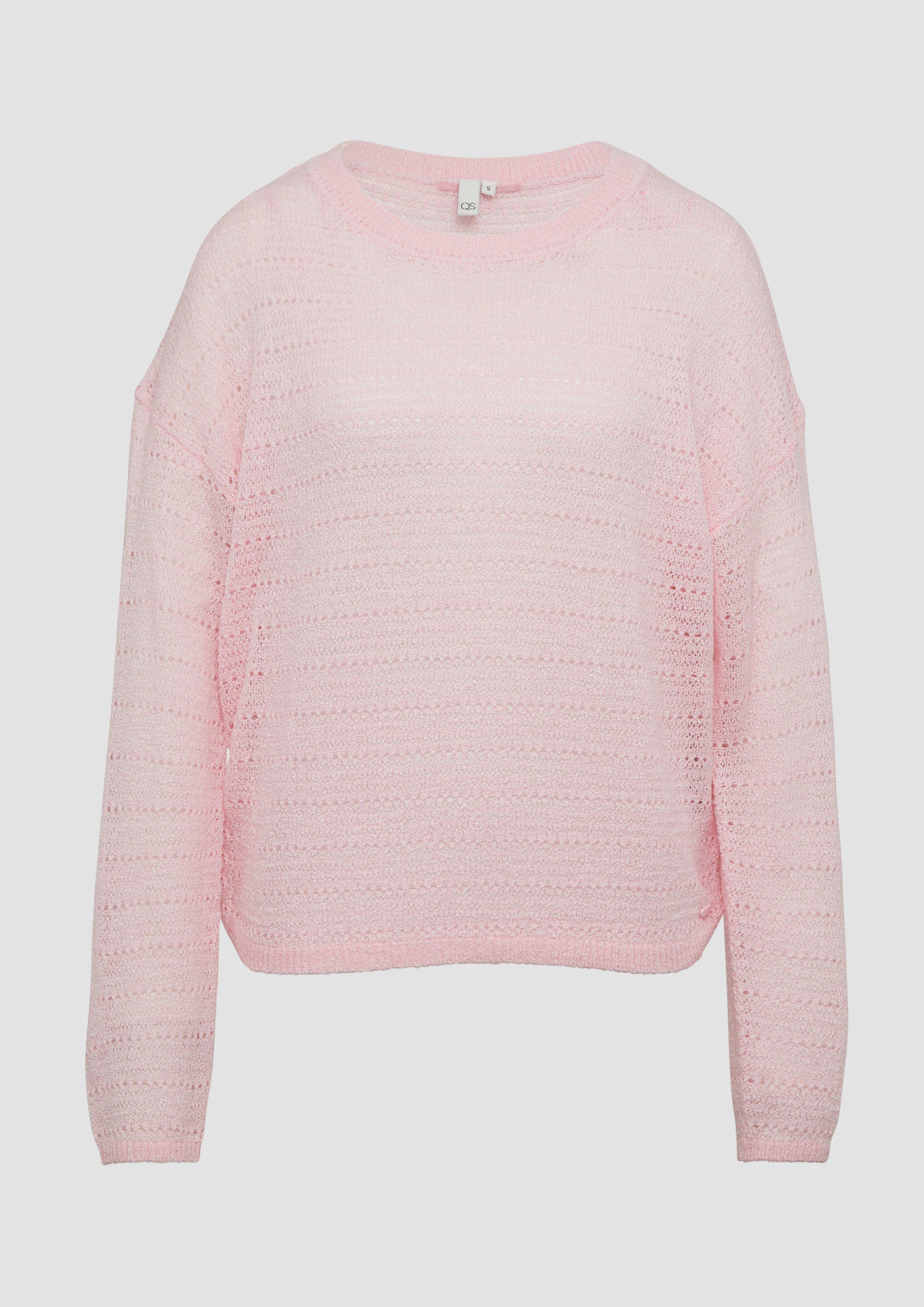 QS - leichter Pullover mit Ajourmuster, Damen, Rosa