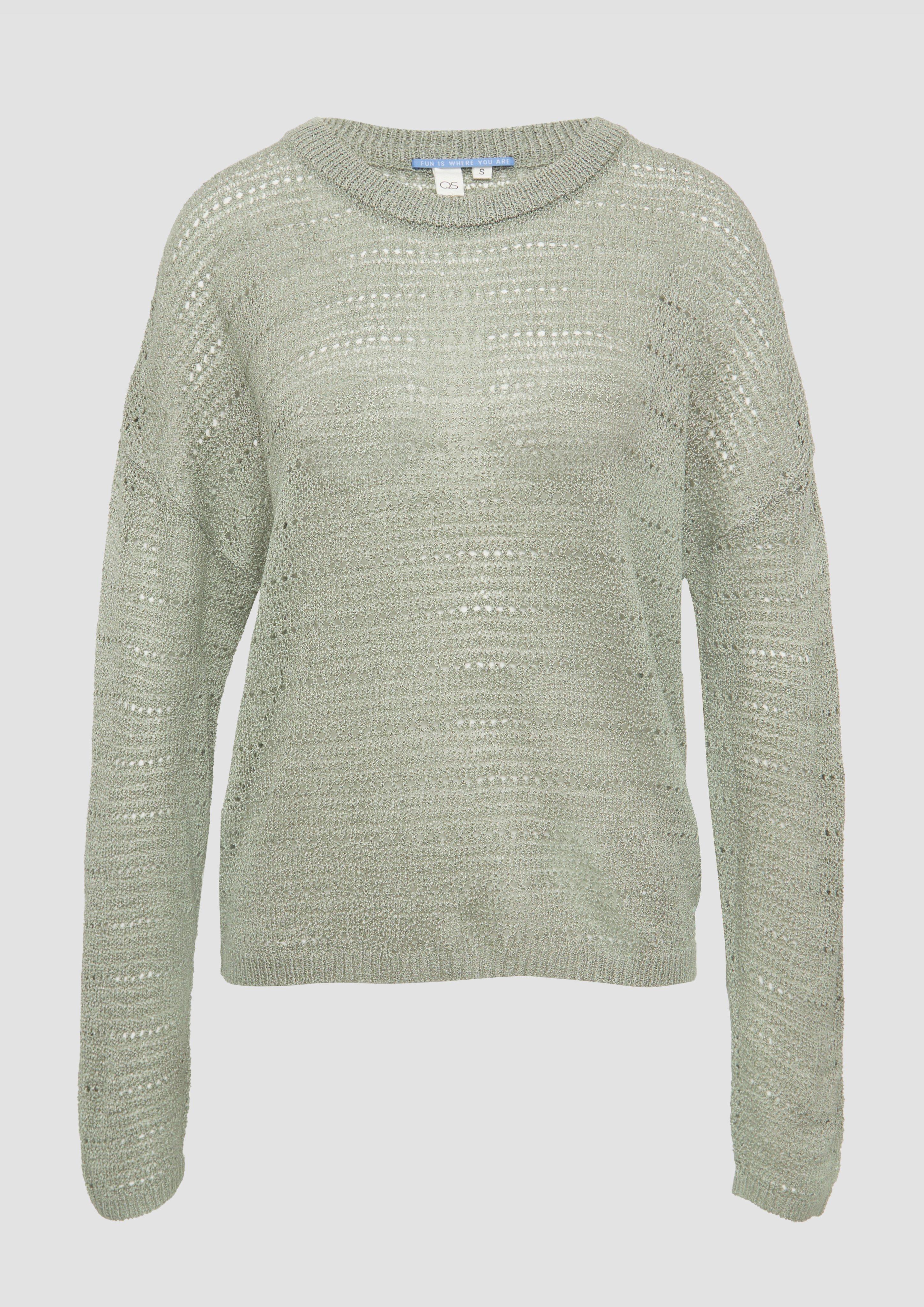 QS - leichter Pullover mit Ajourmuster, Damen, grün