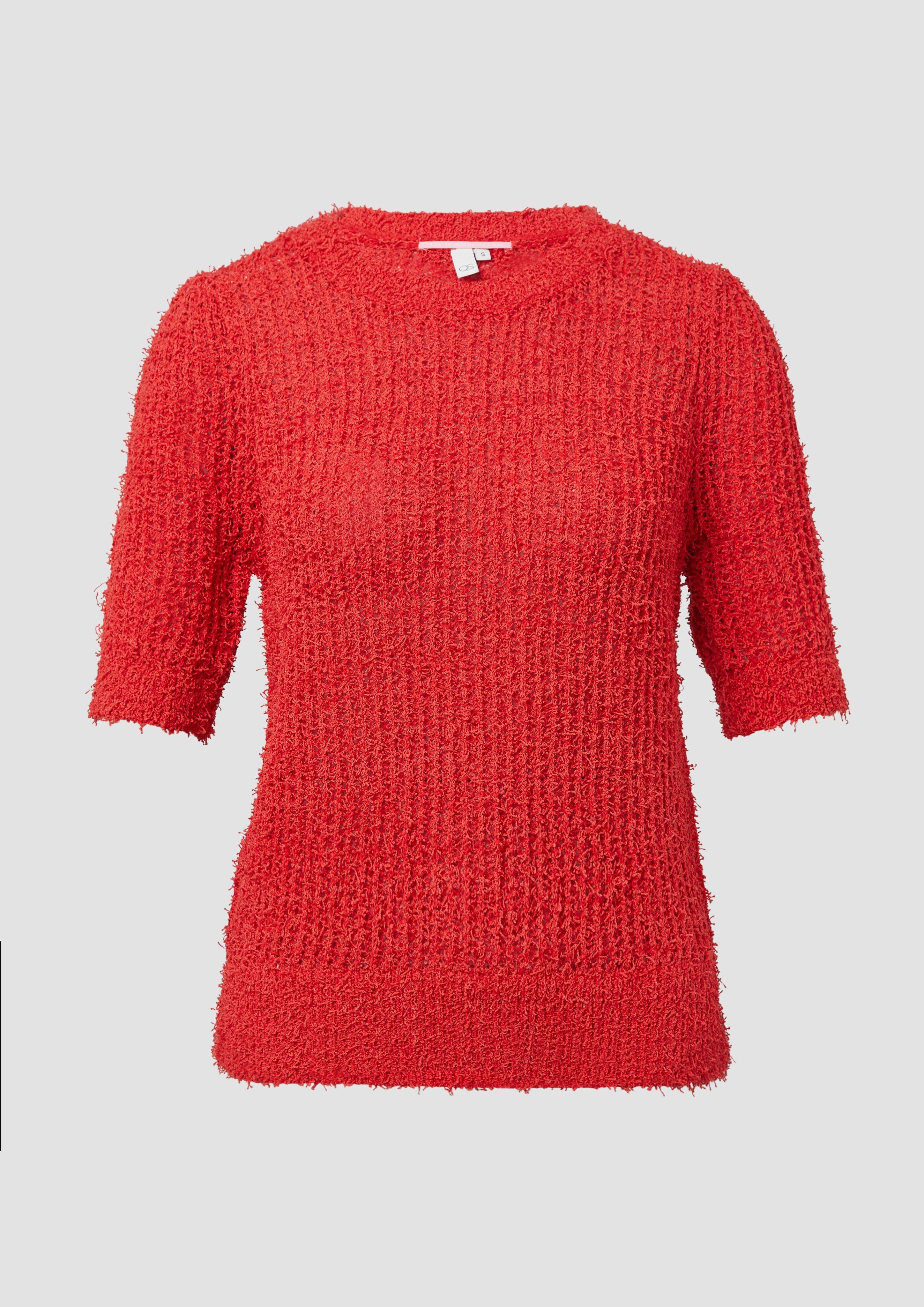 QS - Kurzarmpullover aus Effektgarn, Damen, rot