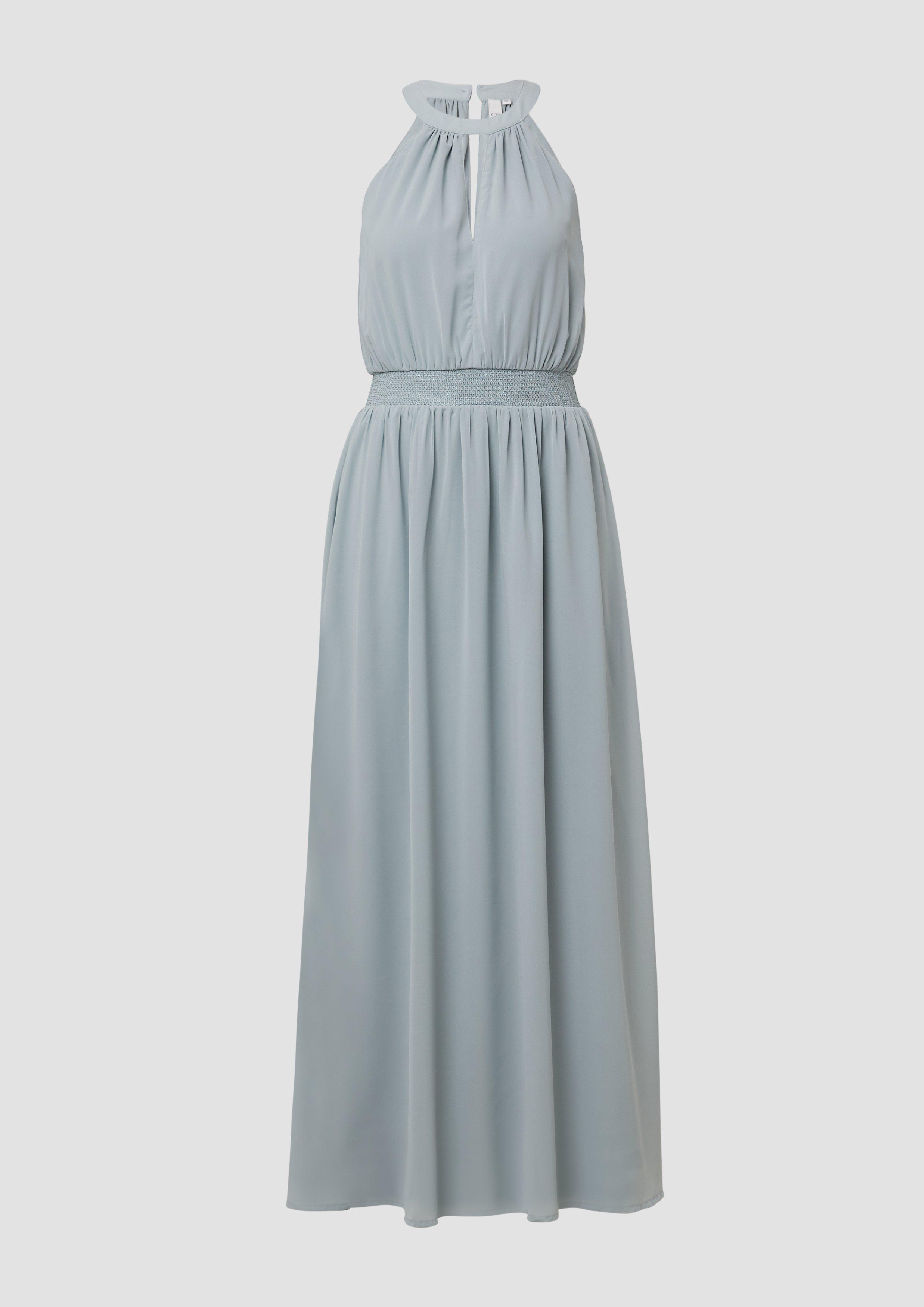 QS - Langes Chiffonkleid mit Smok-Detail, Damen, grün