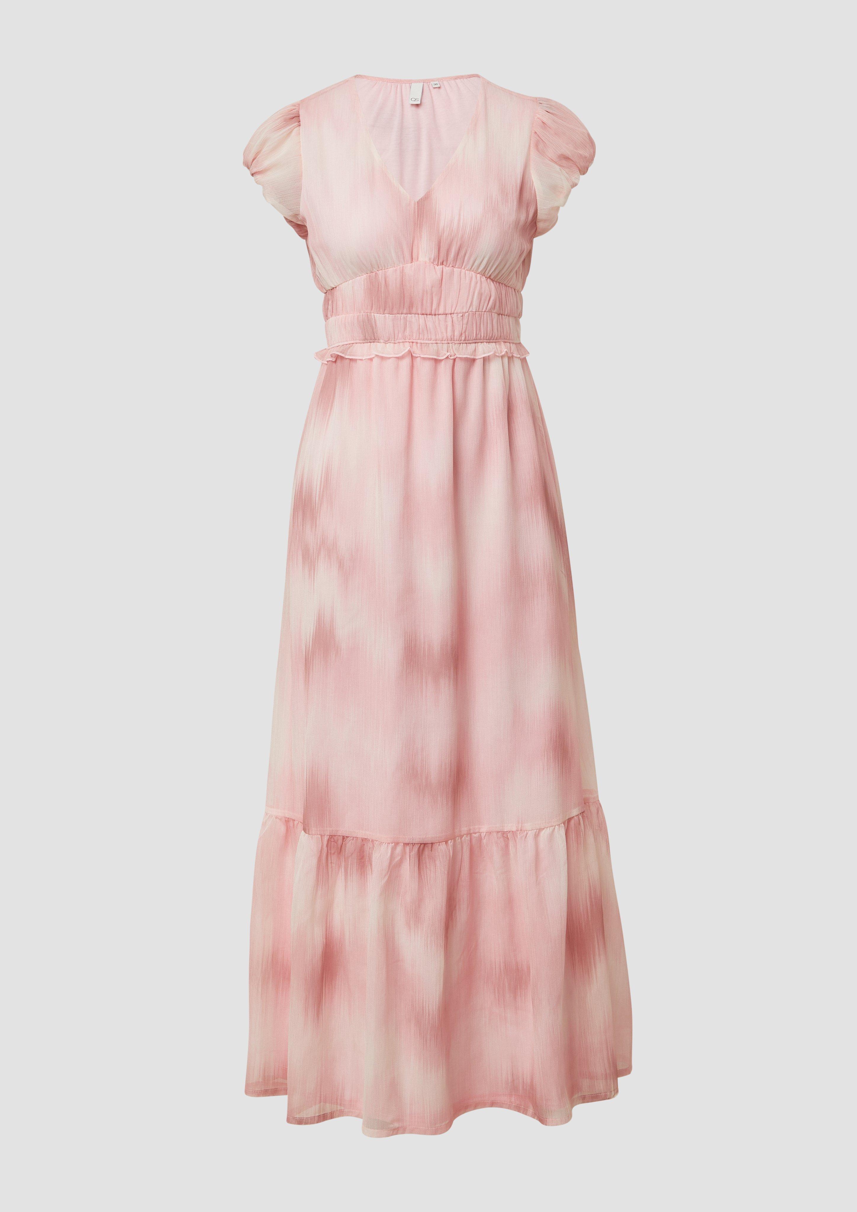 QS - zartes Chiffonkleid mit All-over-Print, Damen, Rosa