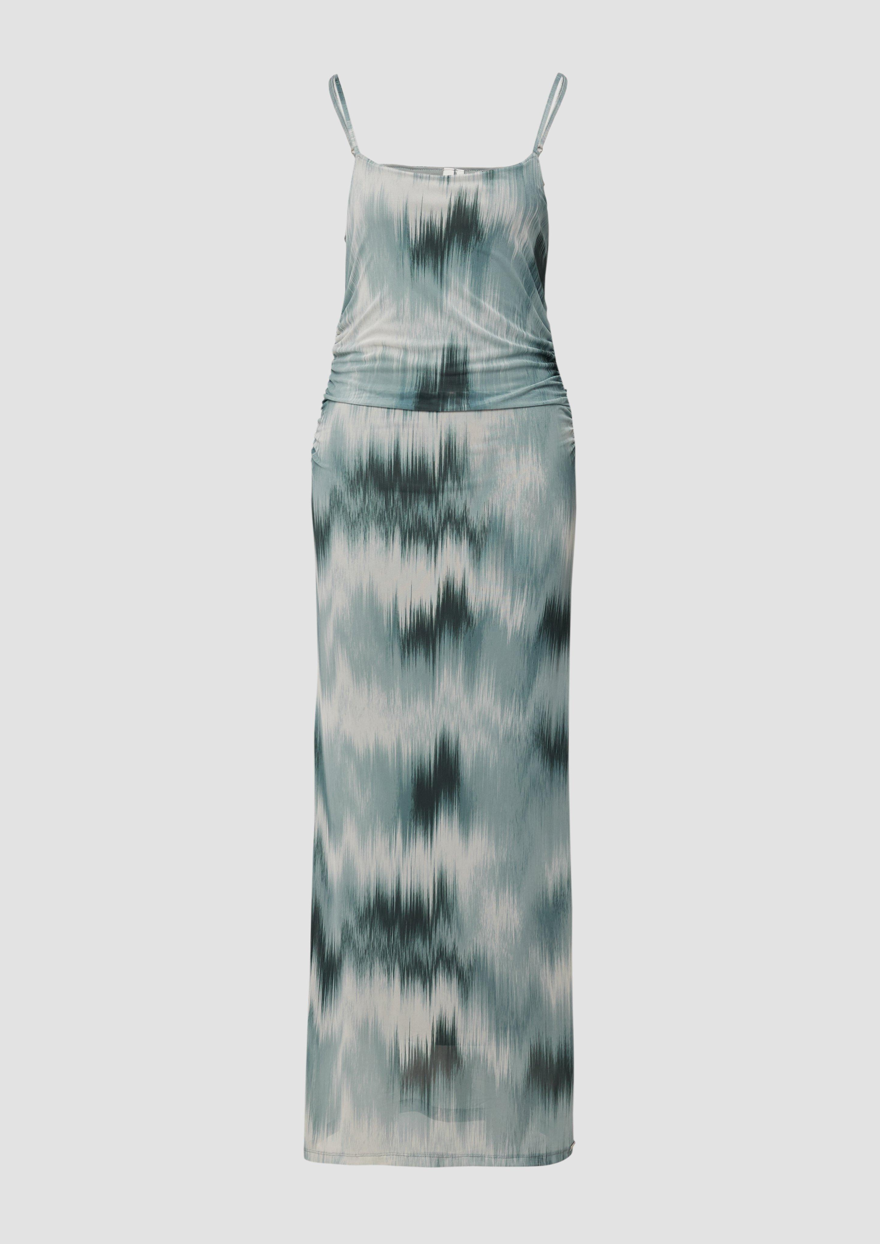 QS - Schmal geschnittenes Meshkleid mit All-over-Print, Damen, grün