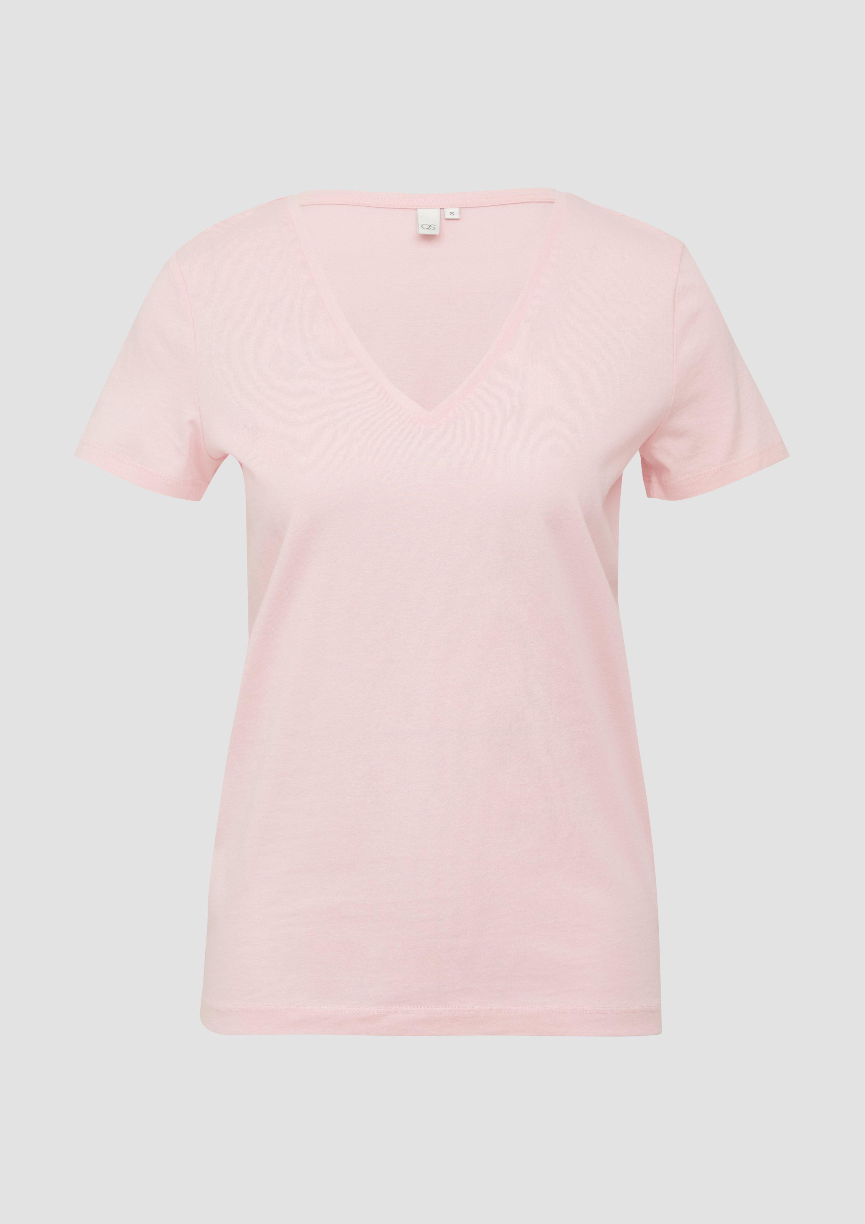 QS - Jerseyshirt mit V-Ausschnitt, Damen, Rosa
