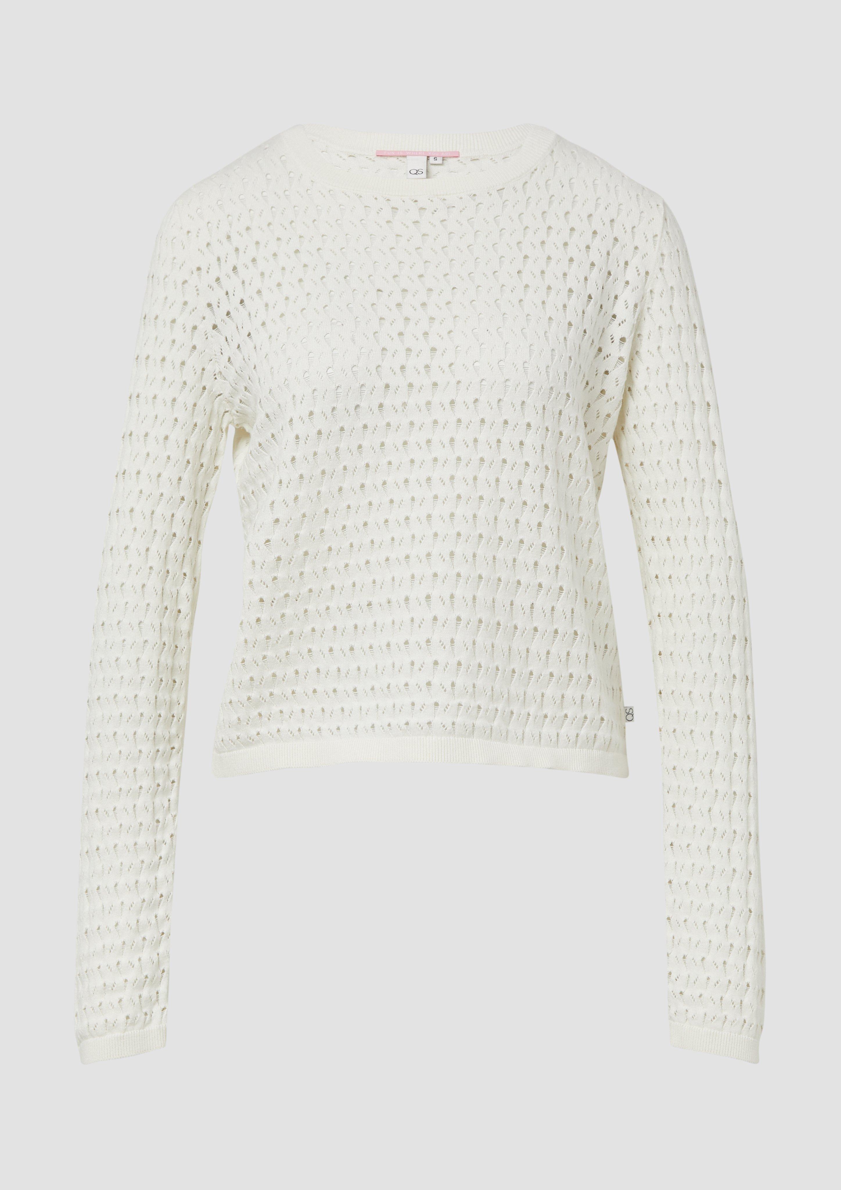 QS - Leichter Baumwollpullover mit Ajourmuster, Damen, creme