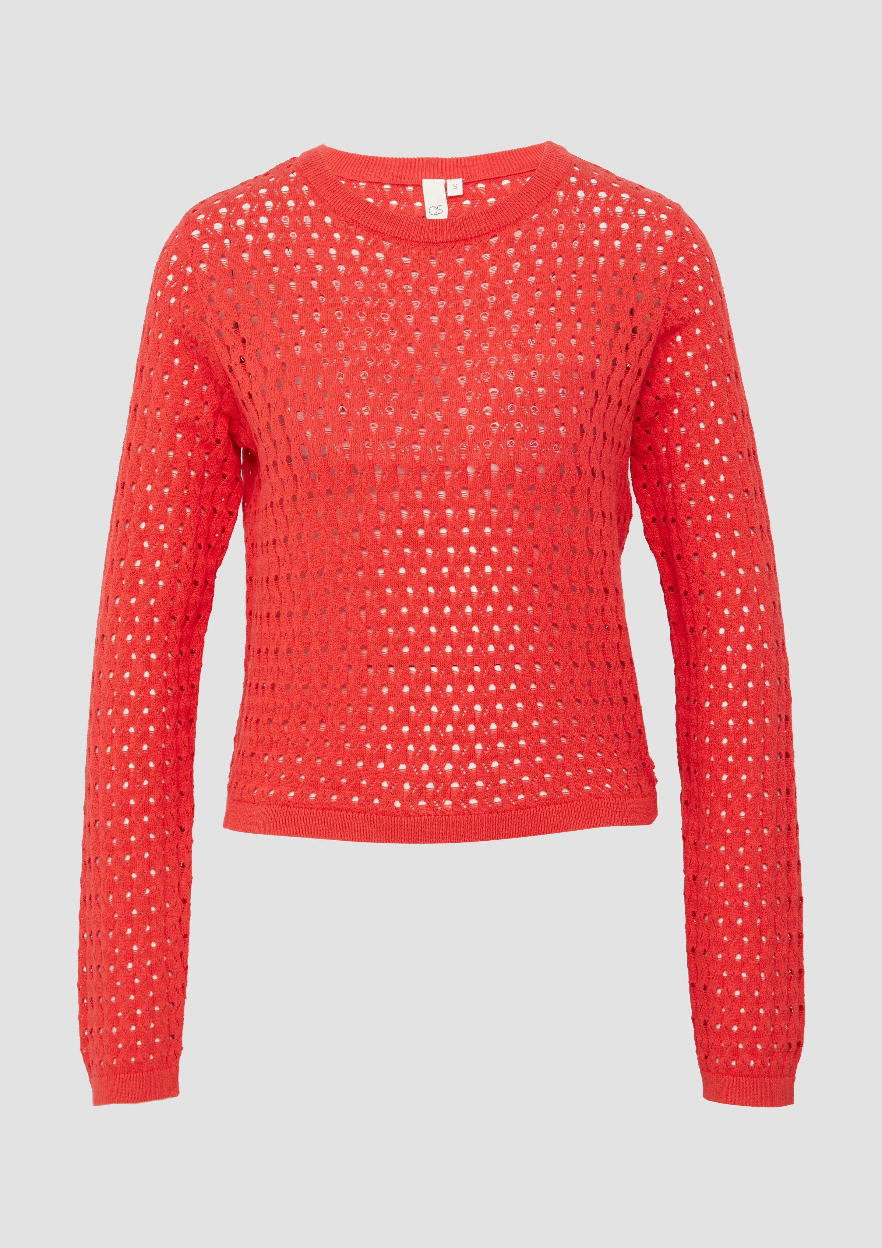 QS - Leichter Baumwollpullover mit Ajourmuster, Damen, rot