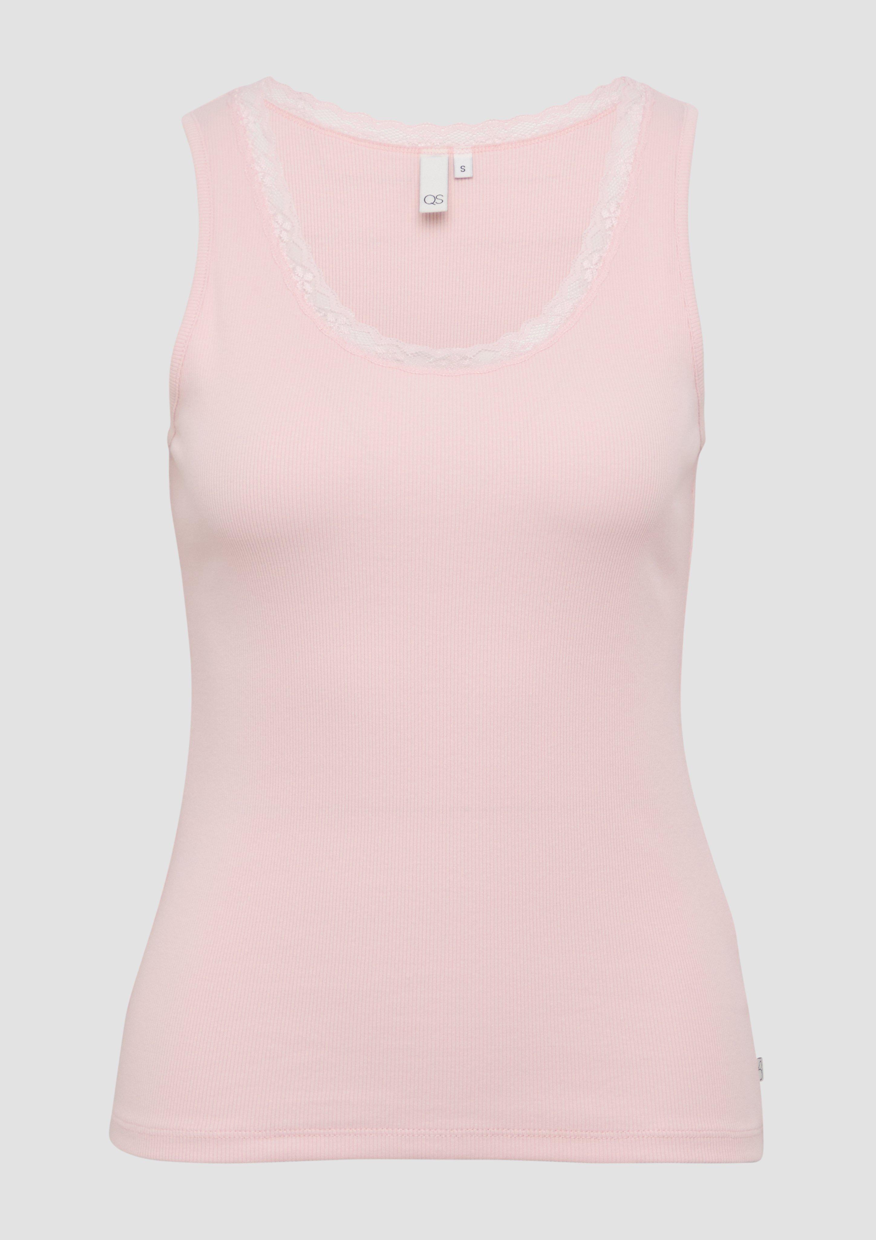 QS - Ripptop mit Spitze am Ausschitt, Damen, Rosa