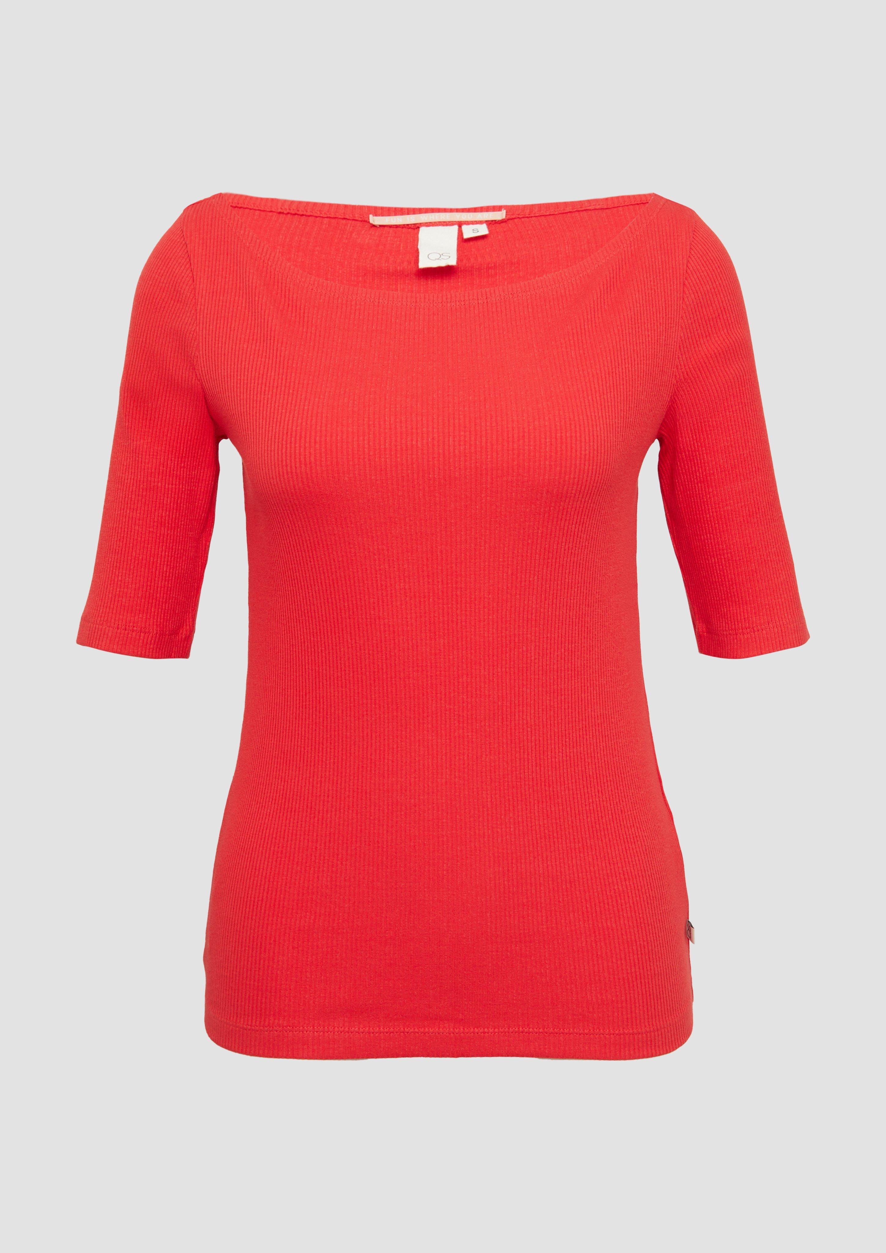 QS - Schmales Rippshirt mit U-Boot Ausschnitt, Damen, rot