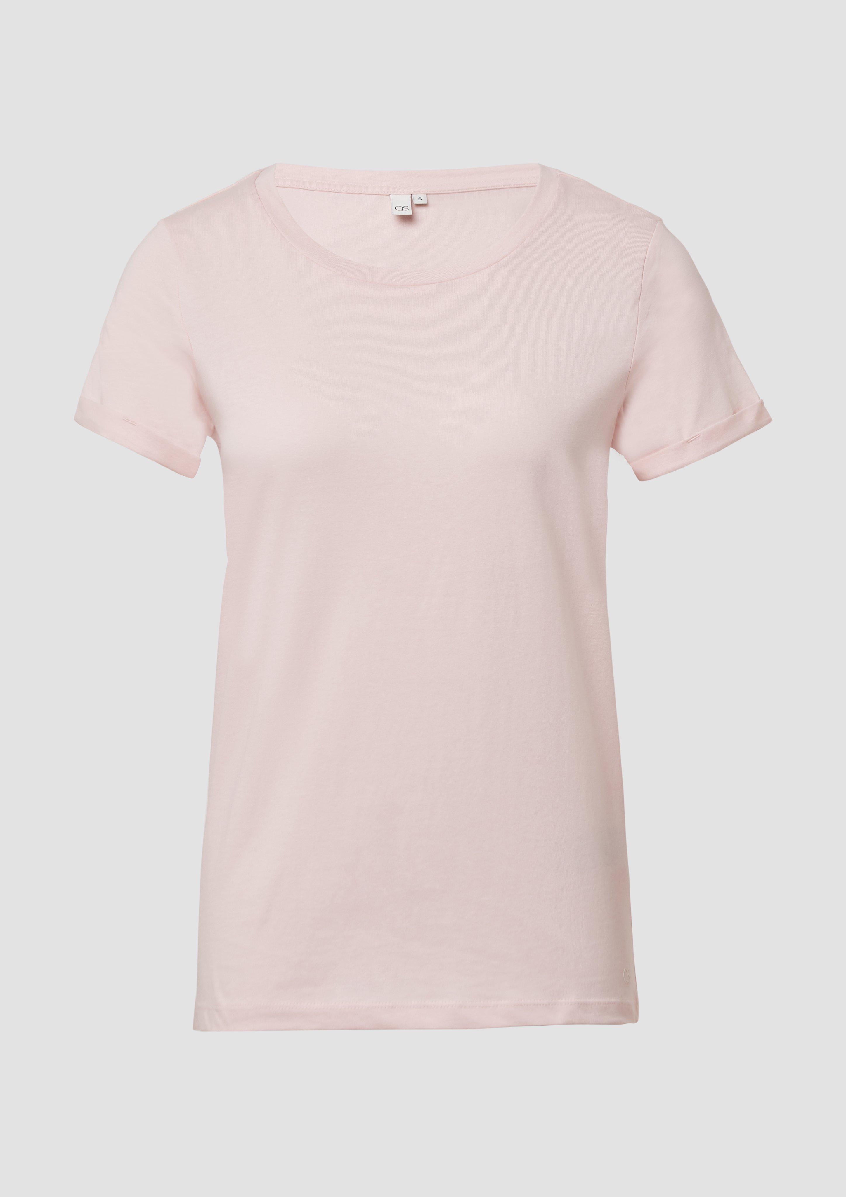 QS - Baumwollshirt mit Rundhalsausschnitt, Damen, Rosa