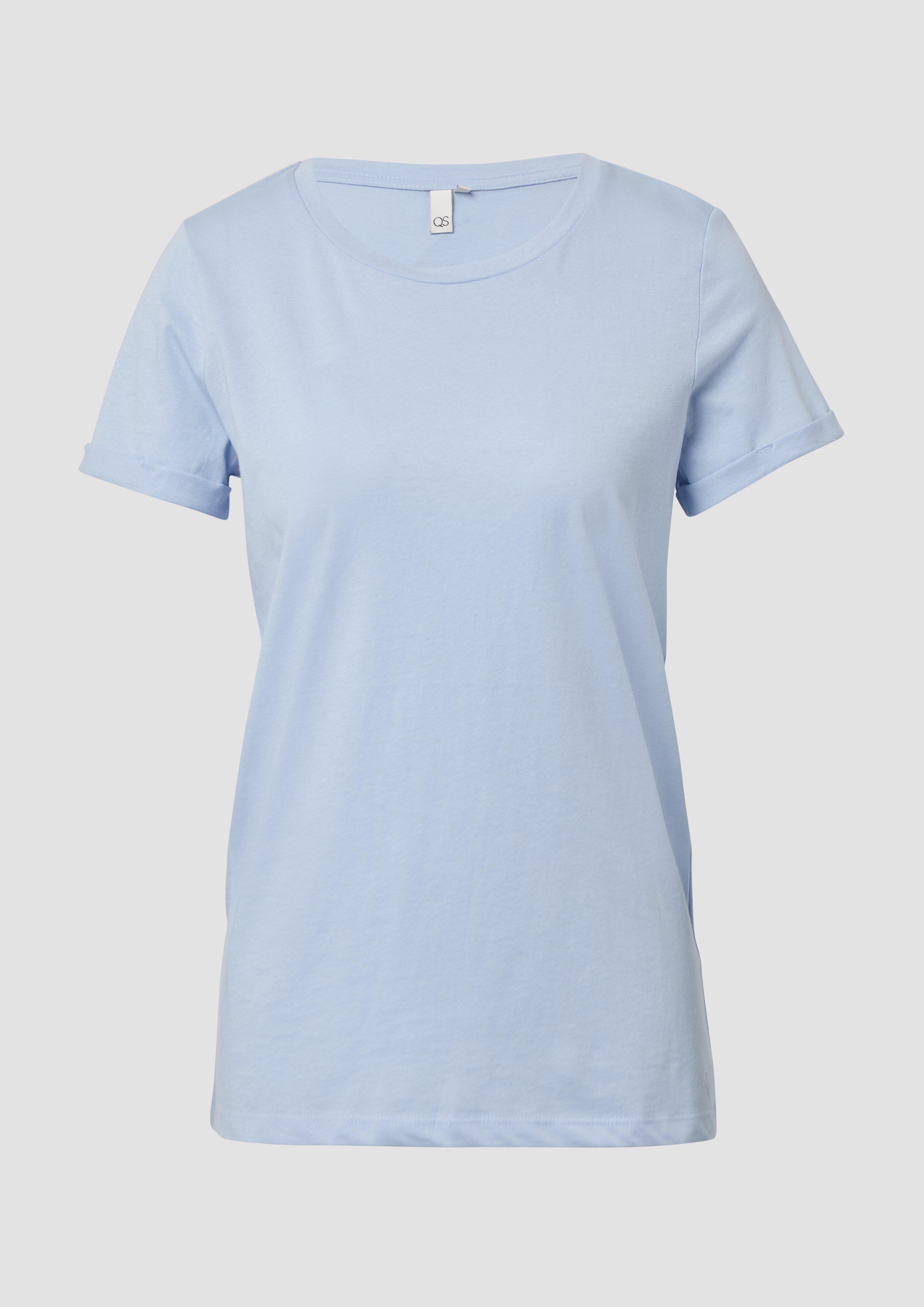 QS - Baumwollshirt mit Rundhalsausschnitt, Damen, blau