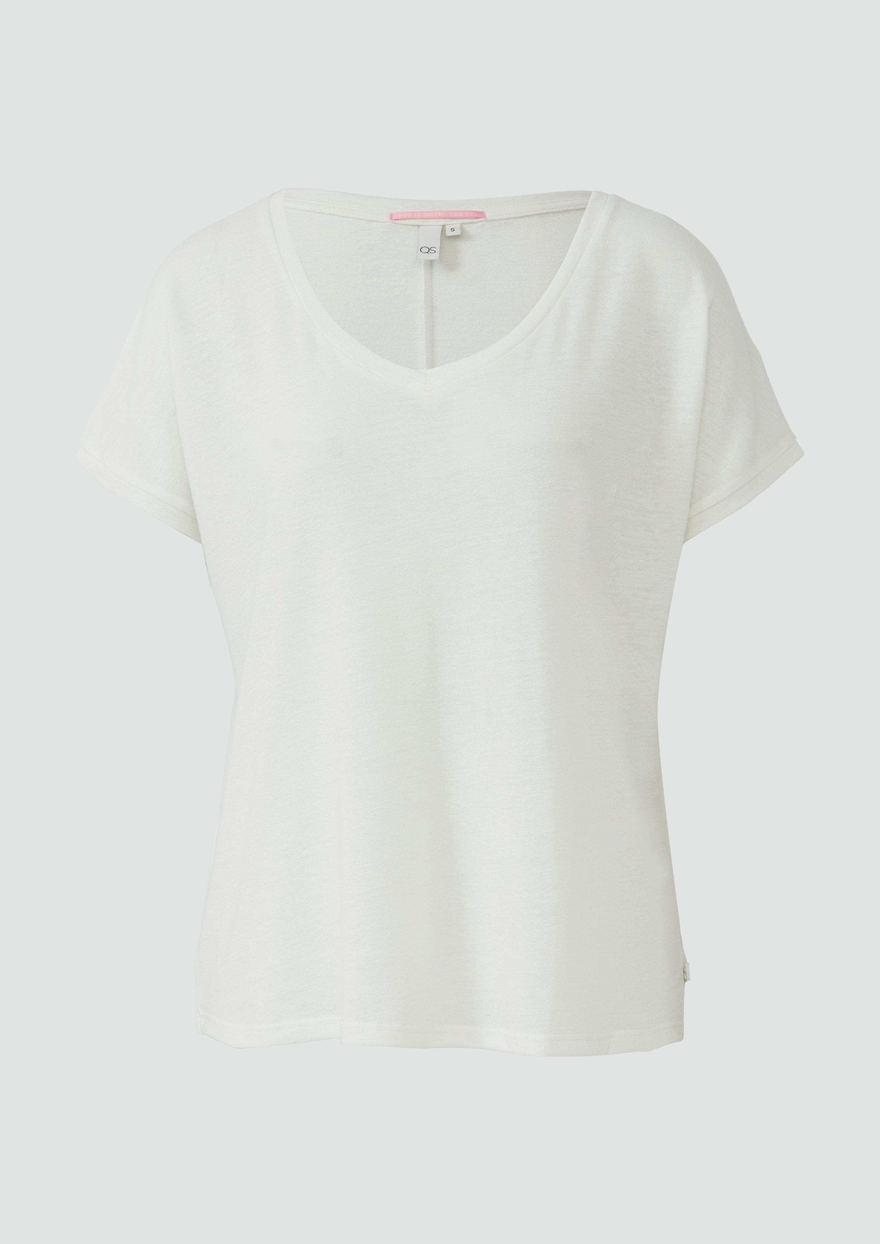 QS - Locker geschnittenes T-Shirt aus Leinenmix, Damen, creme