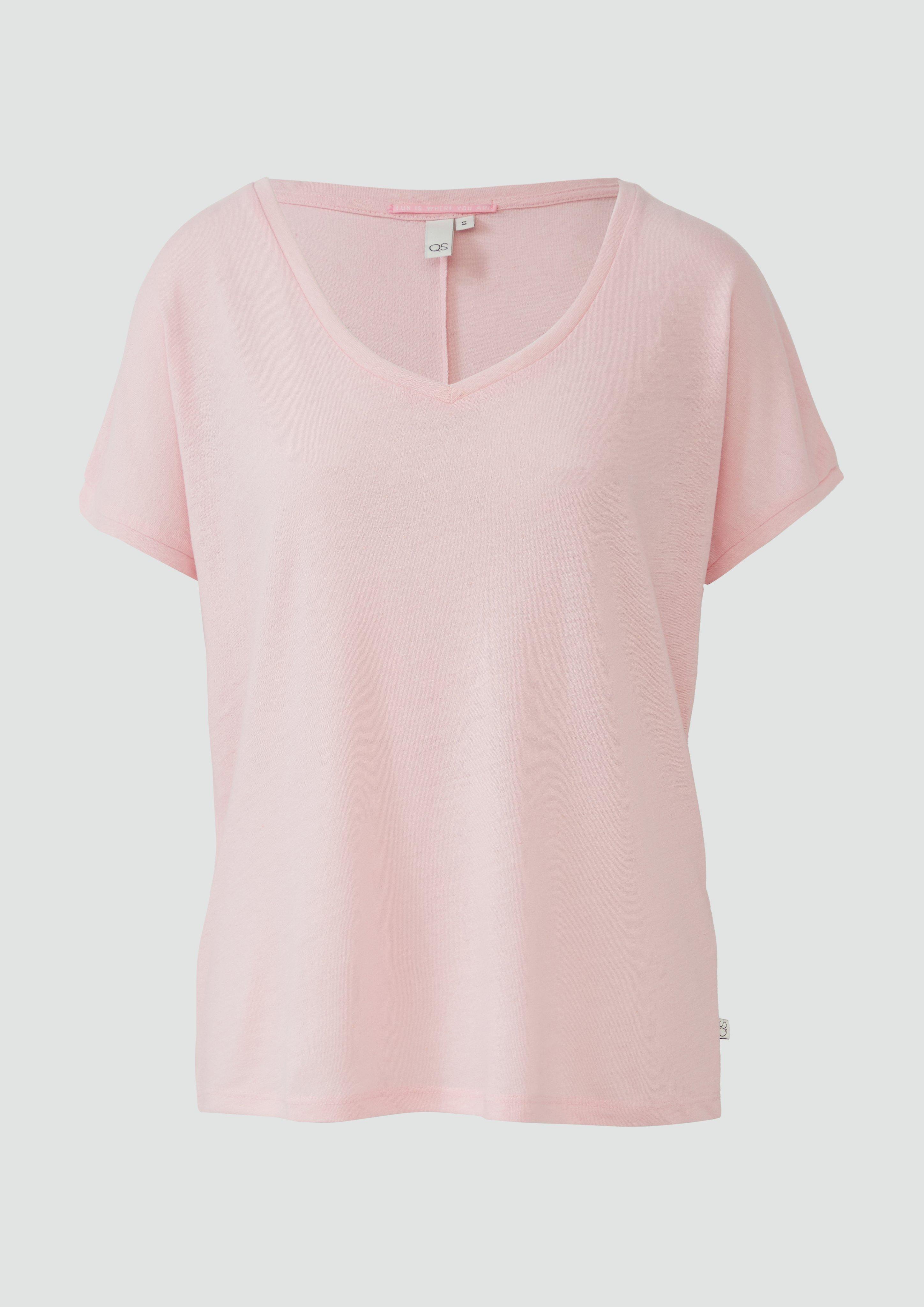 QS - Locker geschnittenes T-Shirt aus Leinenmix, Damen, Rosa