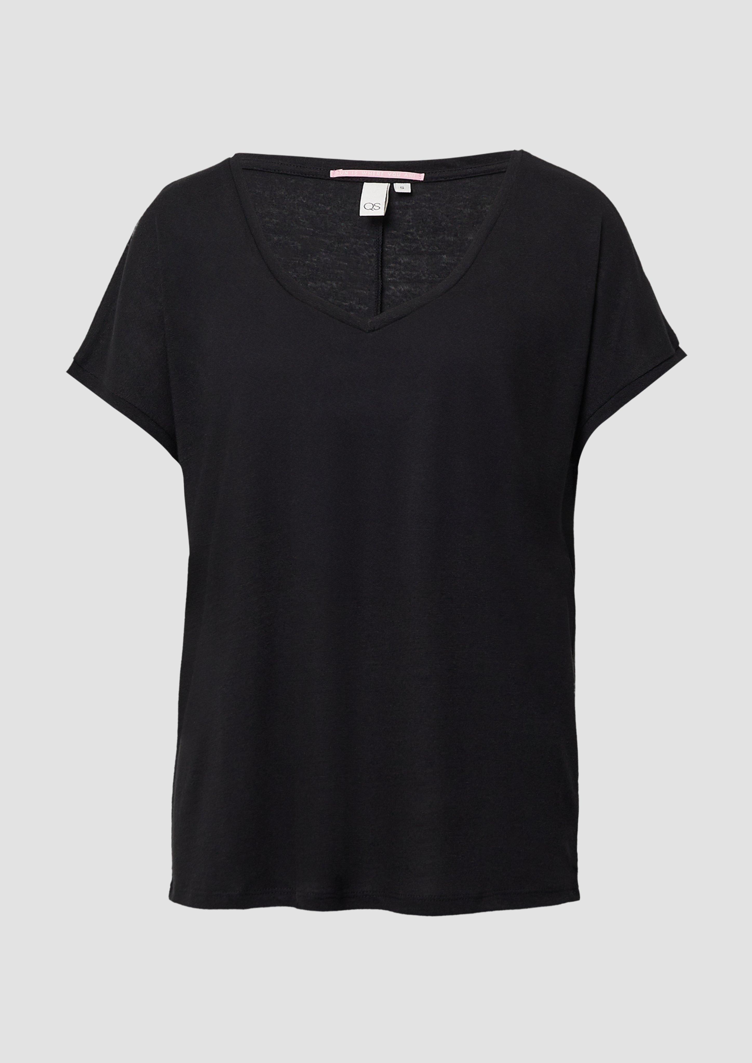 QS - Locker geschnittenes T-Shirt aus Leinenmix, Damen, schwarz