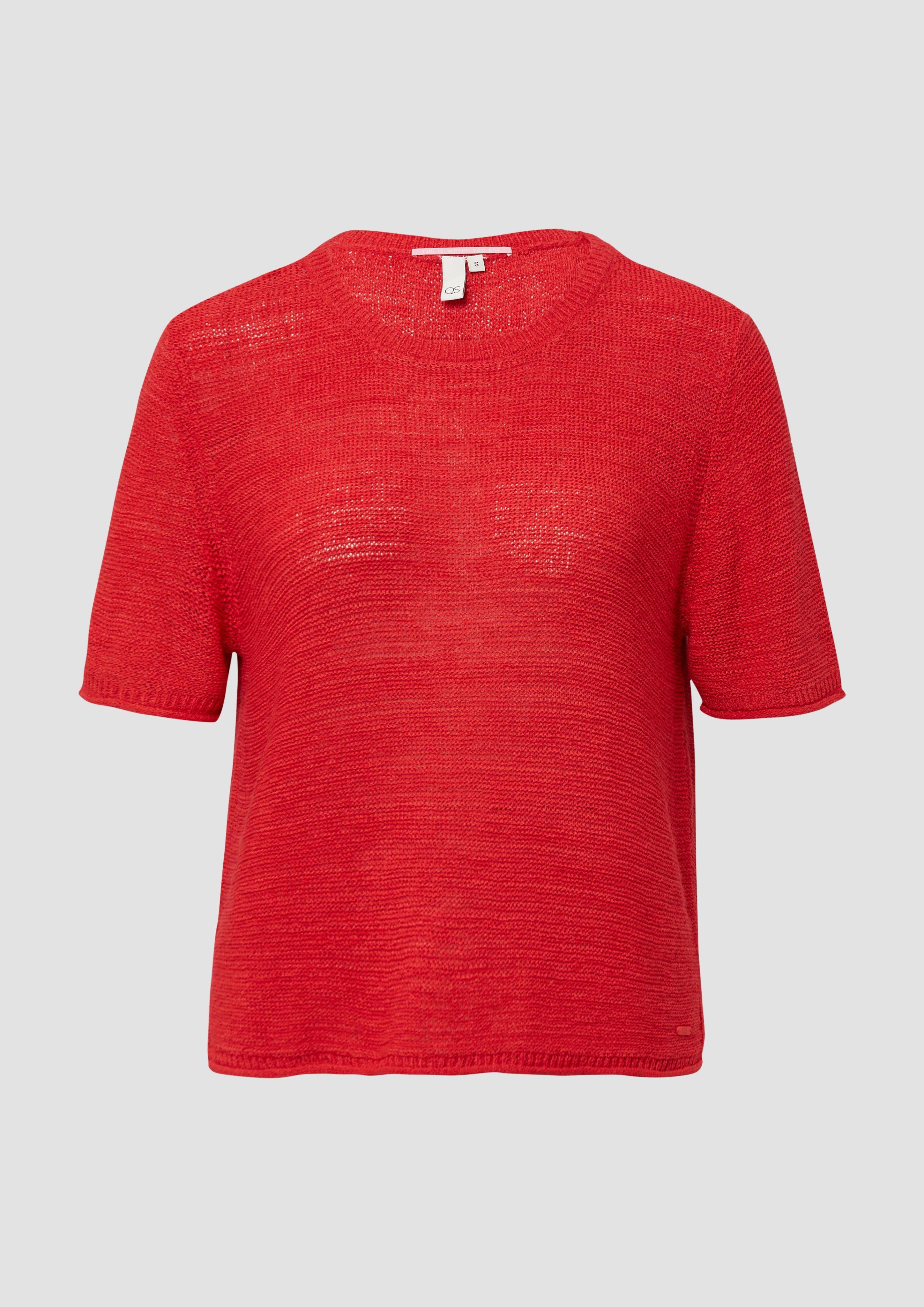 QS - Kurzarmpullover aus Bändchengarn, Damen, rot