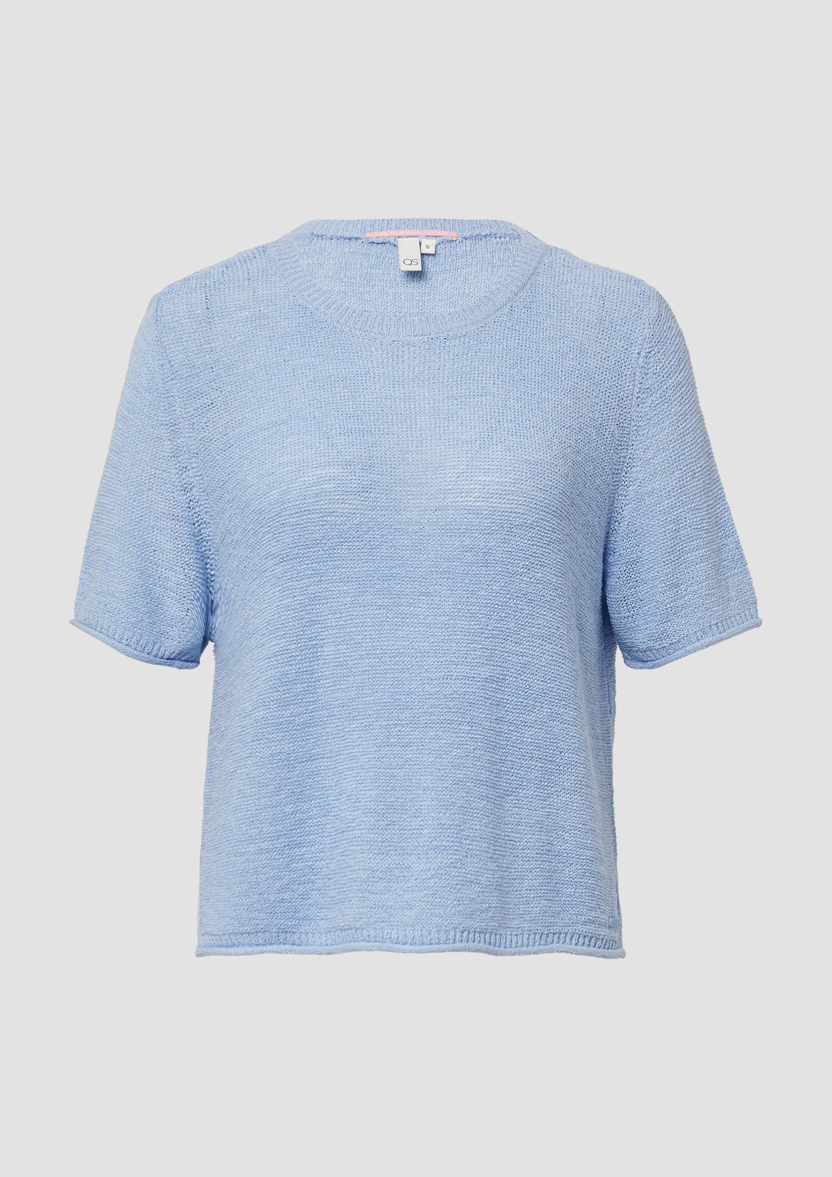 QS - Kurzarmpullover aus Bändchengarn, Damen, blau
