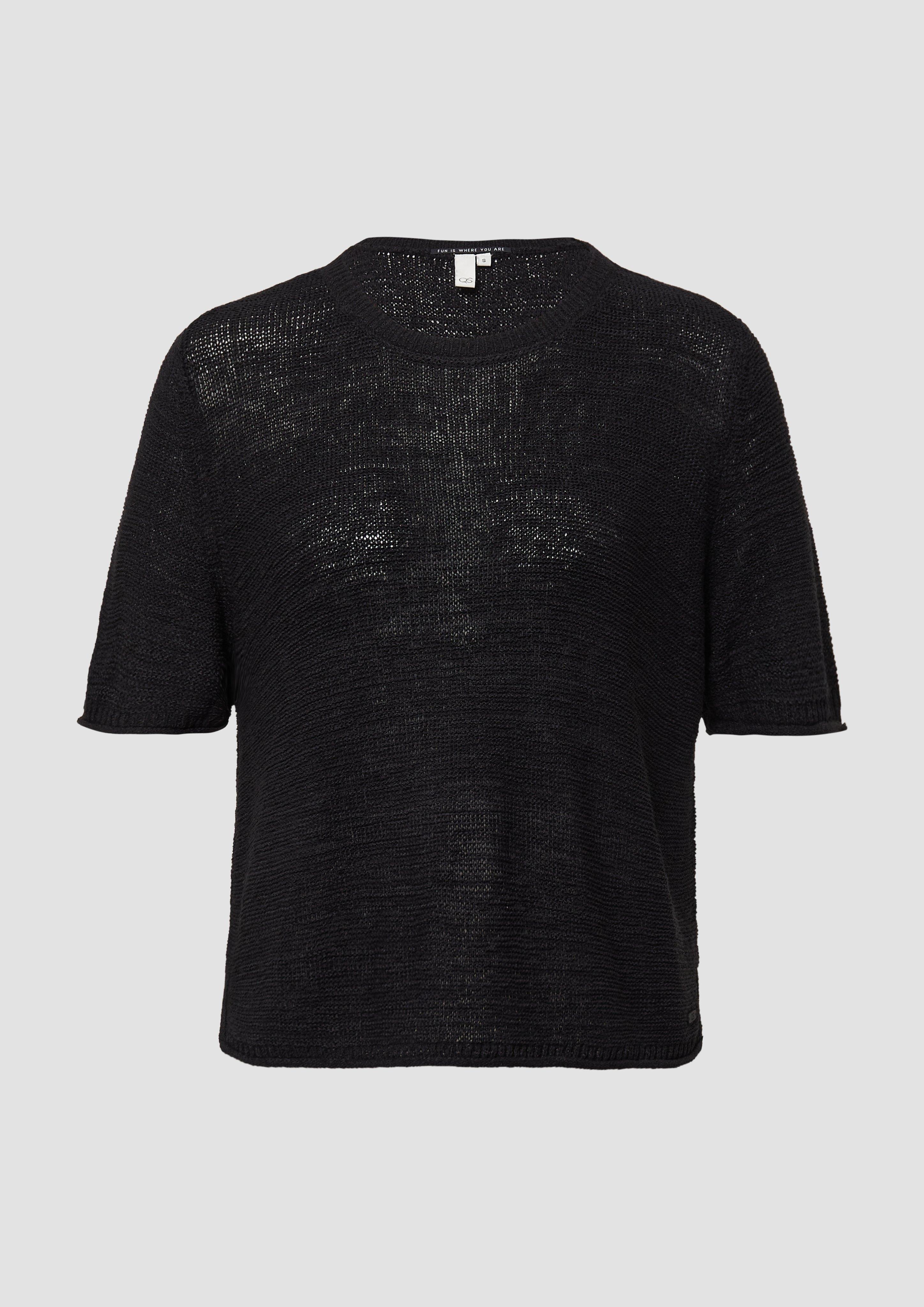 QS - Kurzarmpullover aus Bändchengarn, Damen, schwarz
