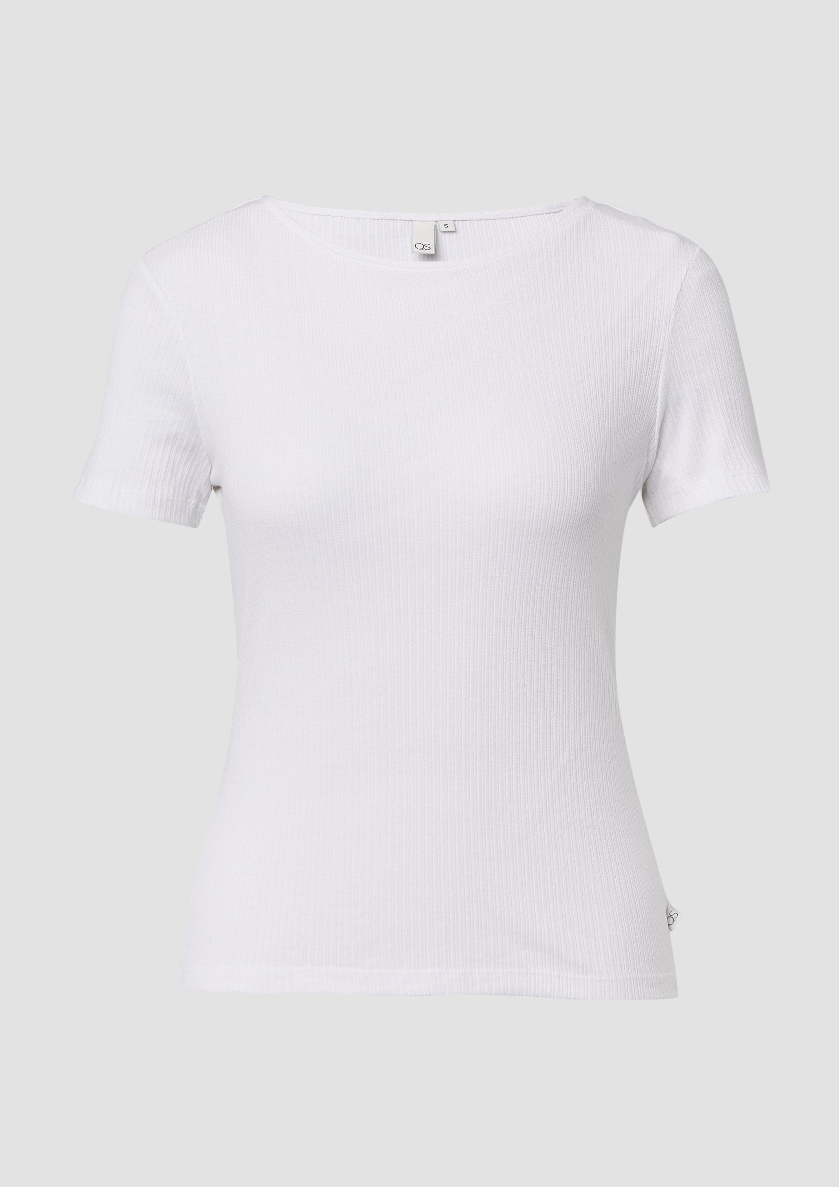 QS - Schmal geschnittenes Shirt mit Ajourmuster, Damen, weiß