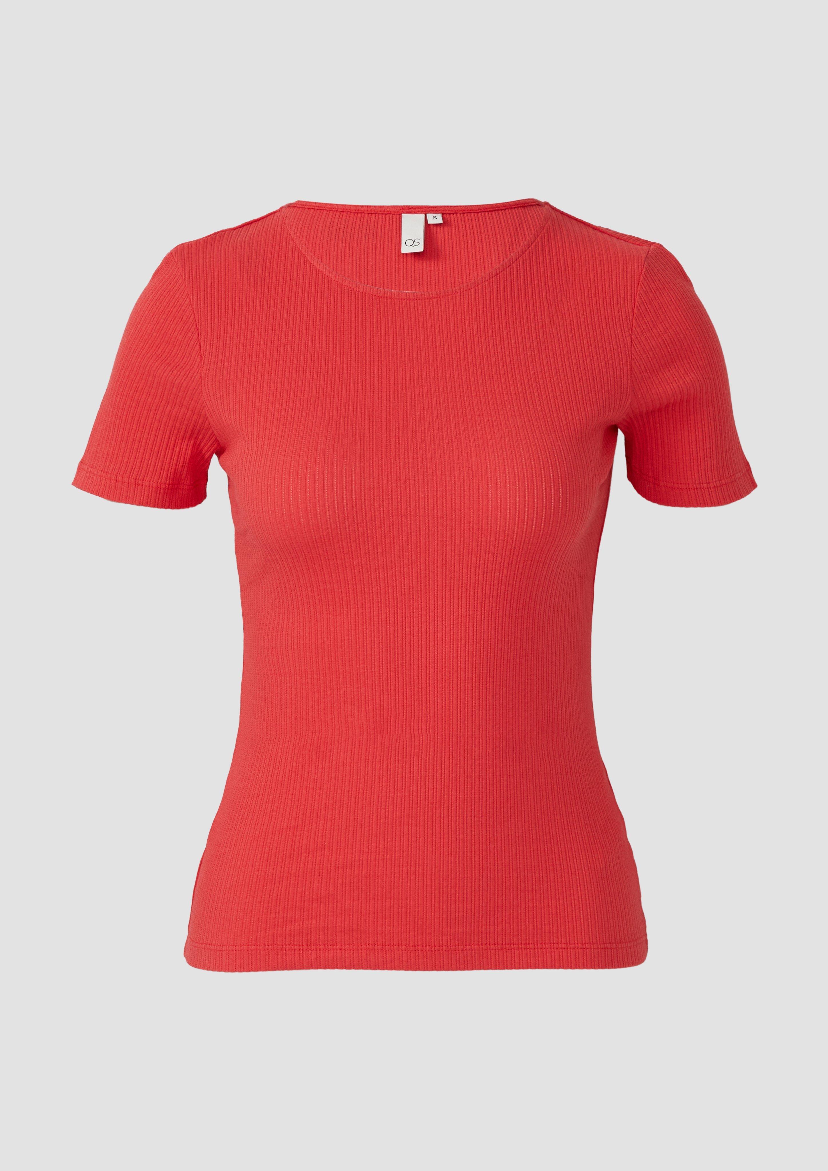 QS - Schmal geschnittenes Shirt mit Ajourmuster, Damen, rot