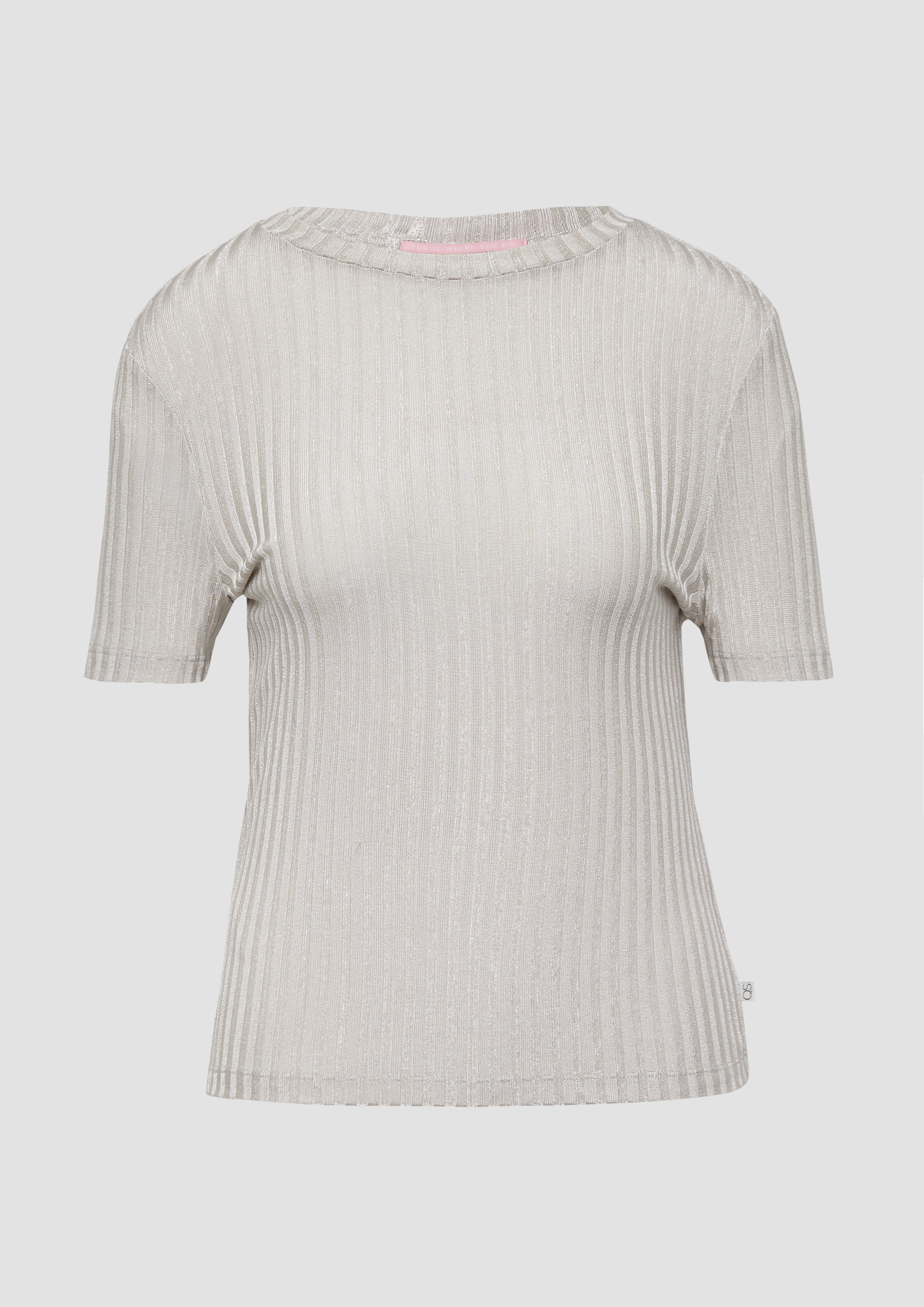 QS - Leicht transparentes Rippshirt im Metallic-Look, Damen, grau