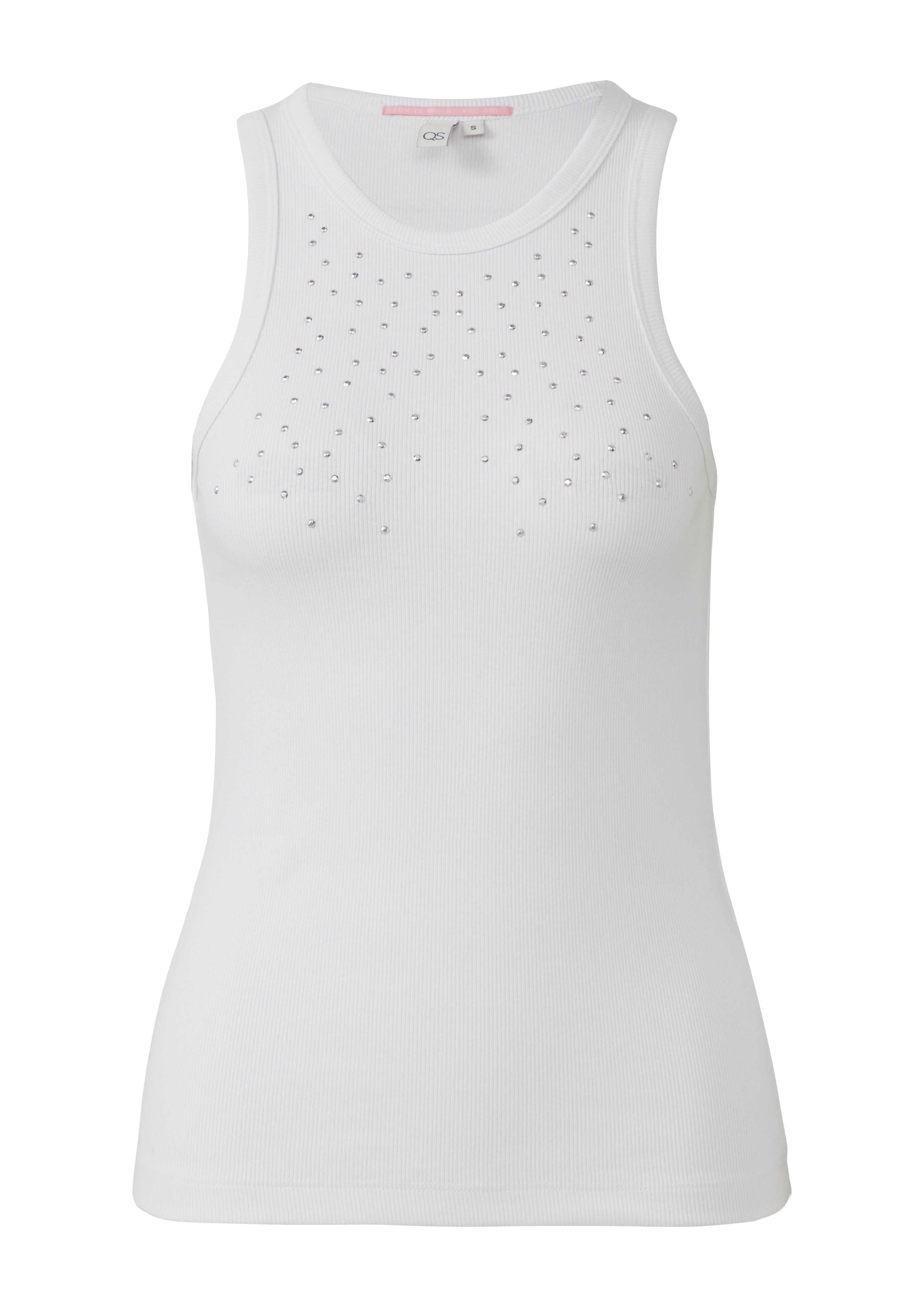 Geribde tanktop met siersteentjes