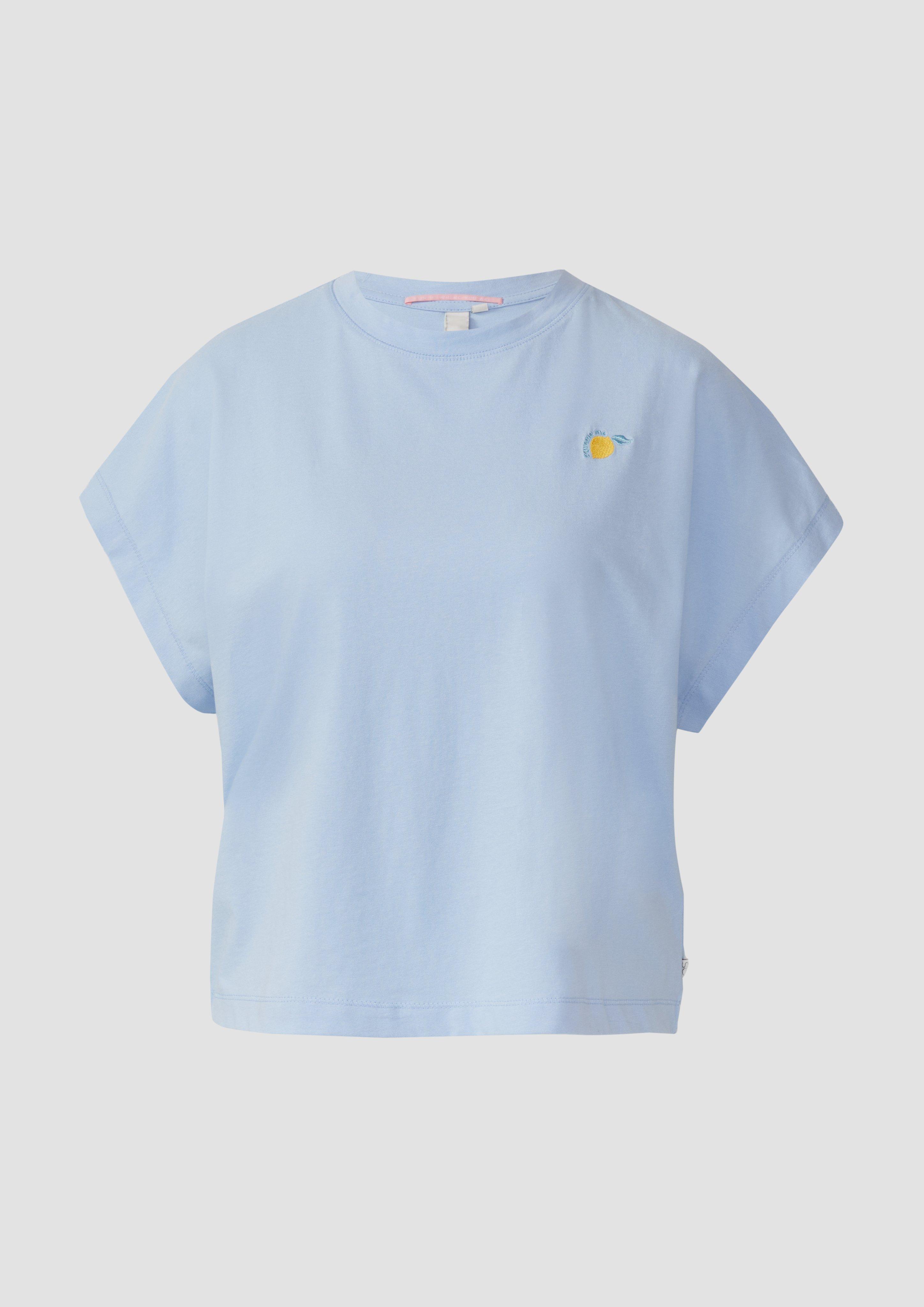 QS - Lässiges Shirt mit überschnittener Schulter, Damen, blau