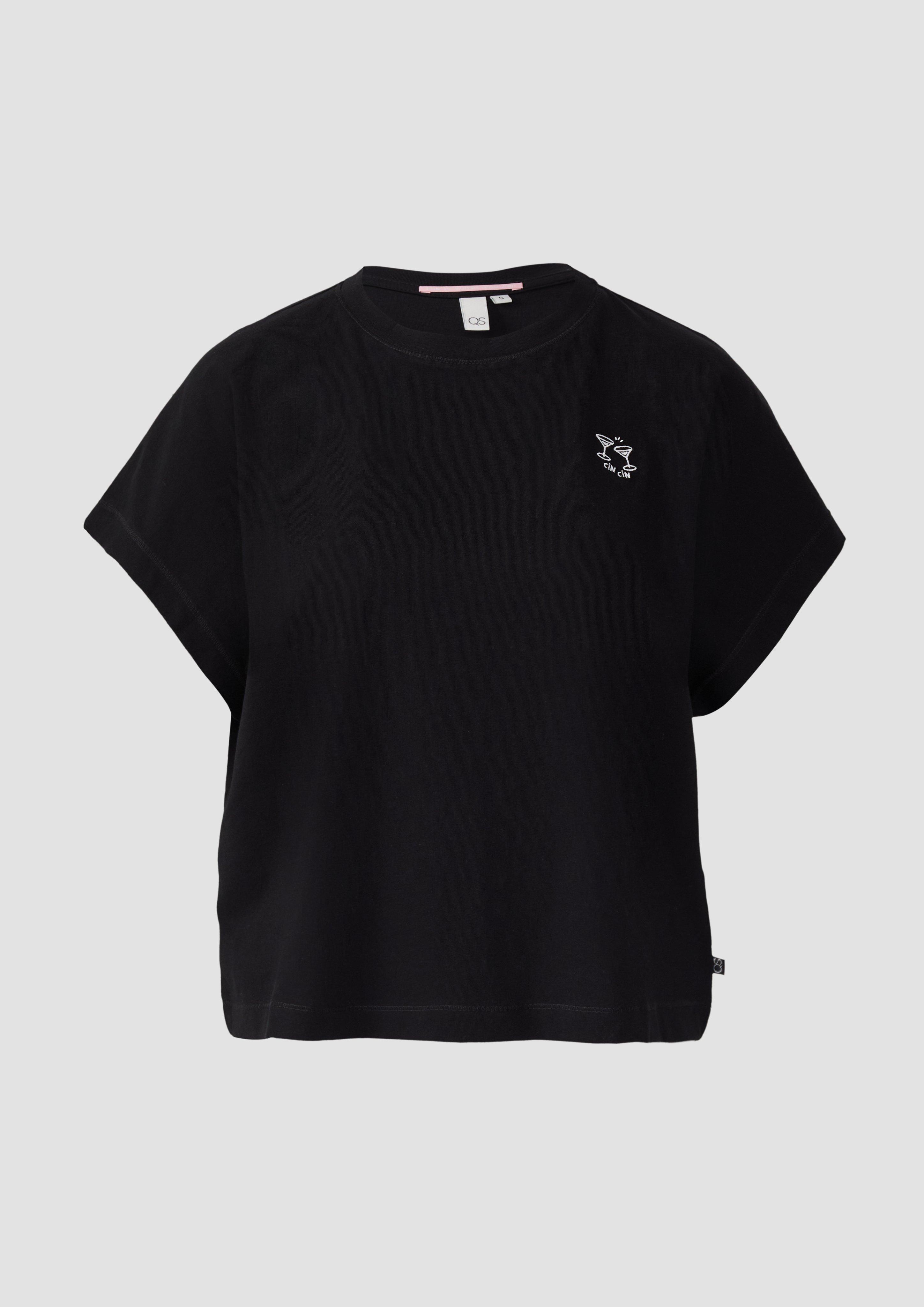 QS - Lässiges Shirt mit überschnittener Schulter, Damen, schwarz