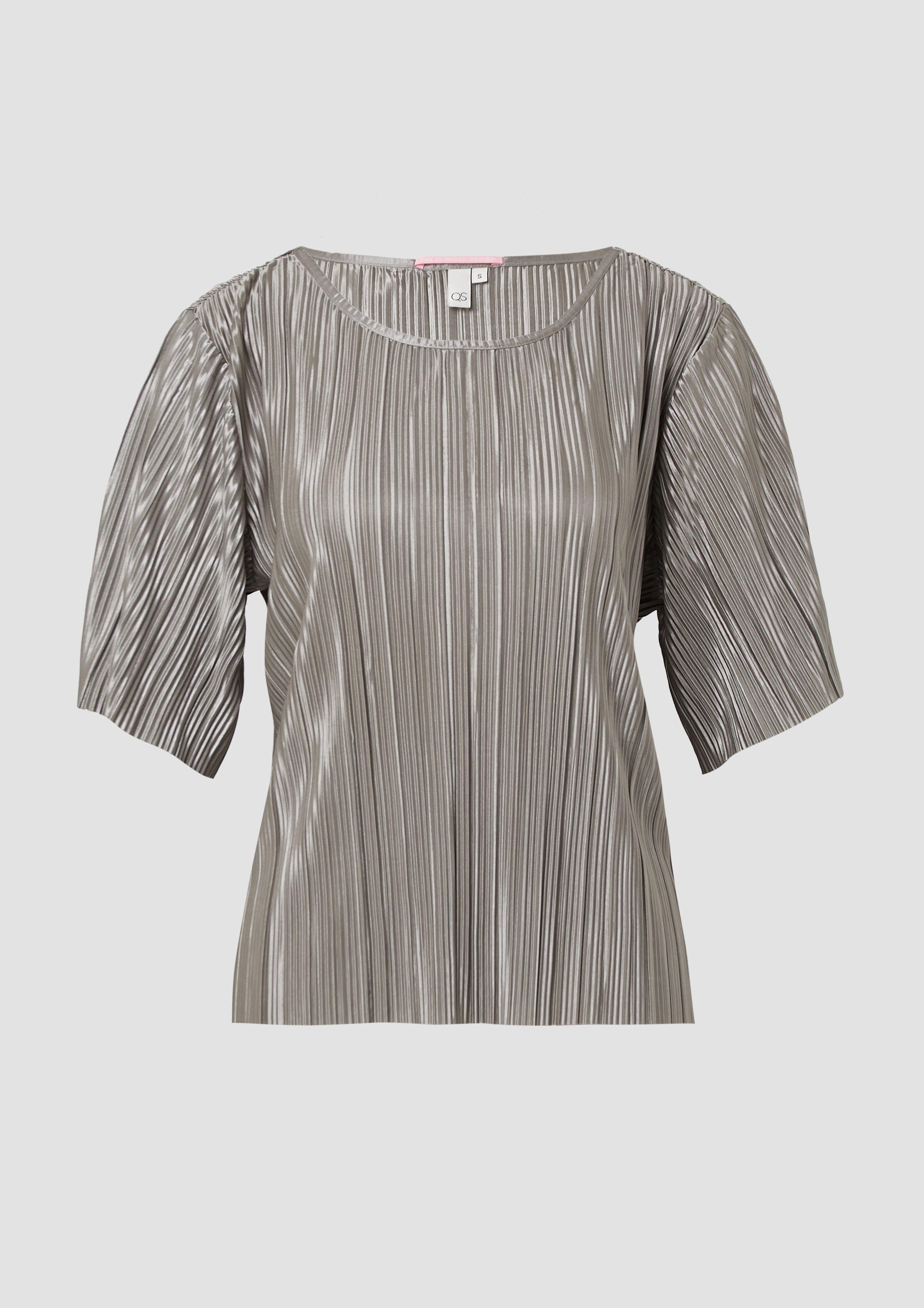 QS - Shirt mit Plisseefalten, Damen, grau