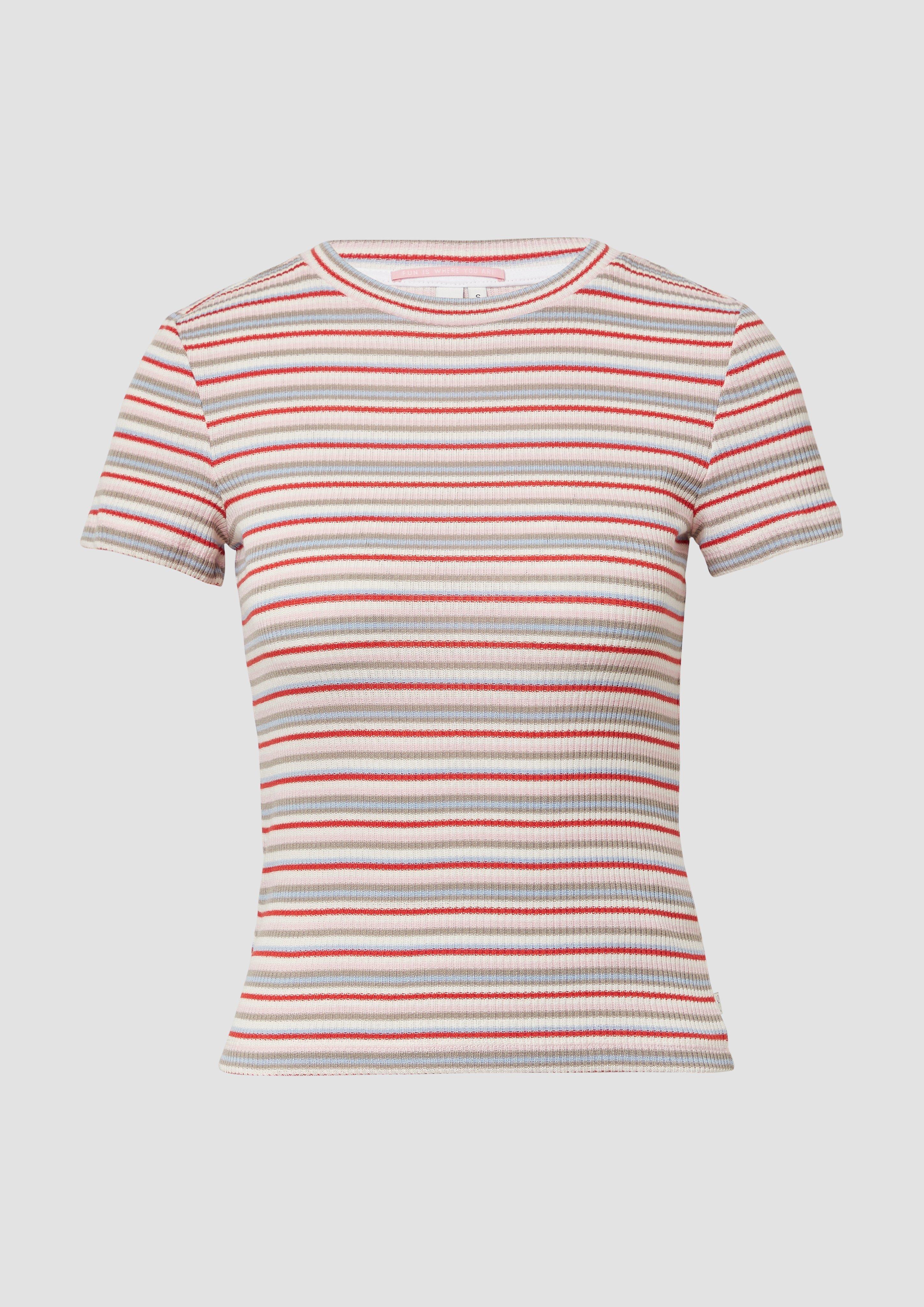 QS - schmal geschnittenes Ringelshirt, Damen, creme