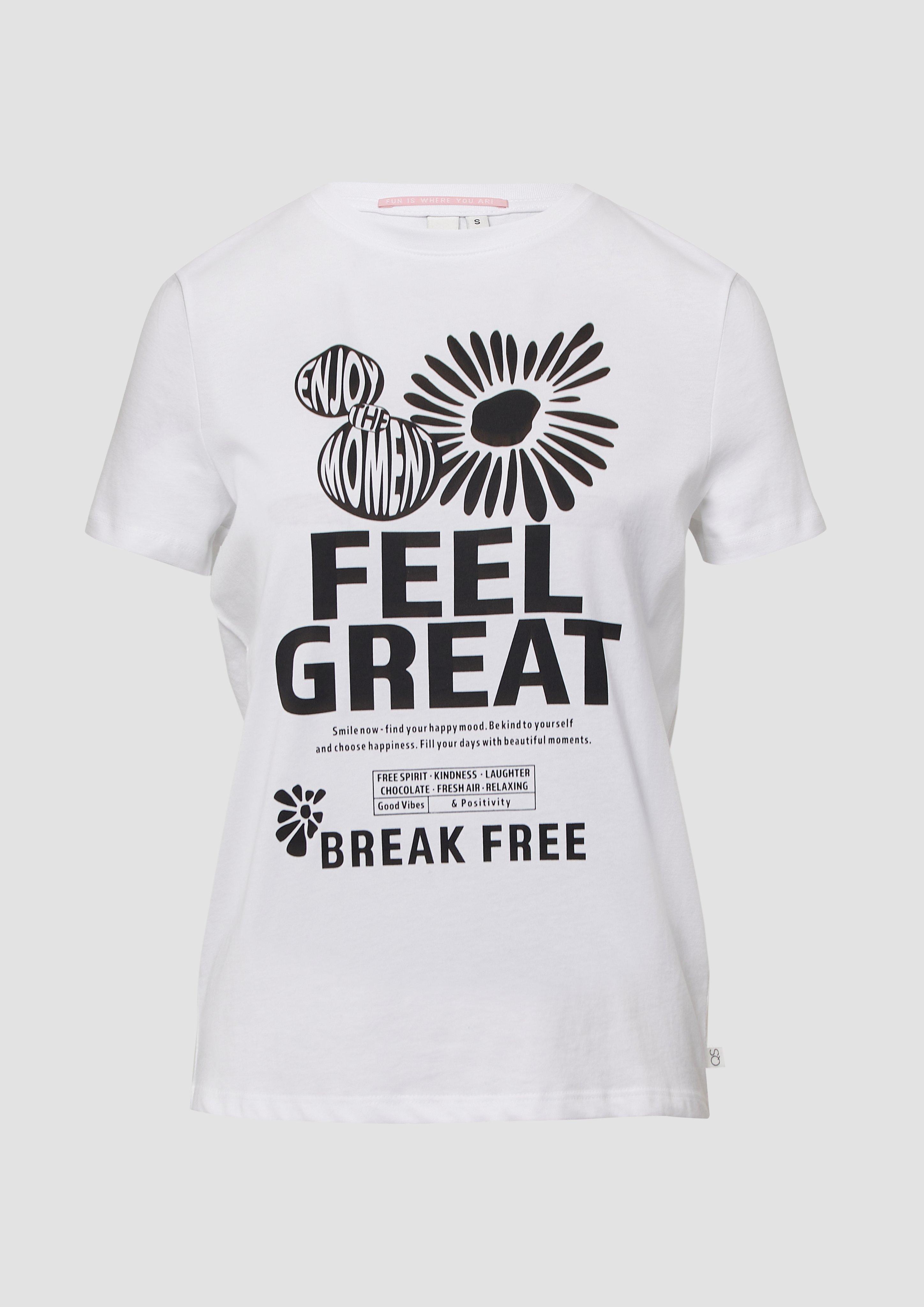 QS - Baumwollshirt mit Frontprint, Damen, weiß