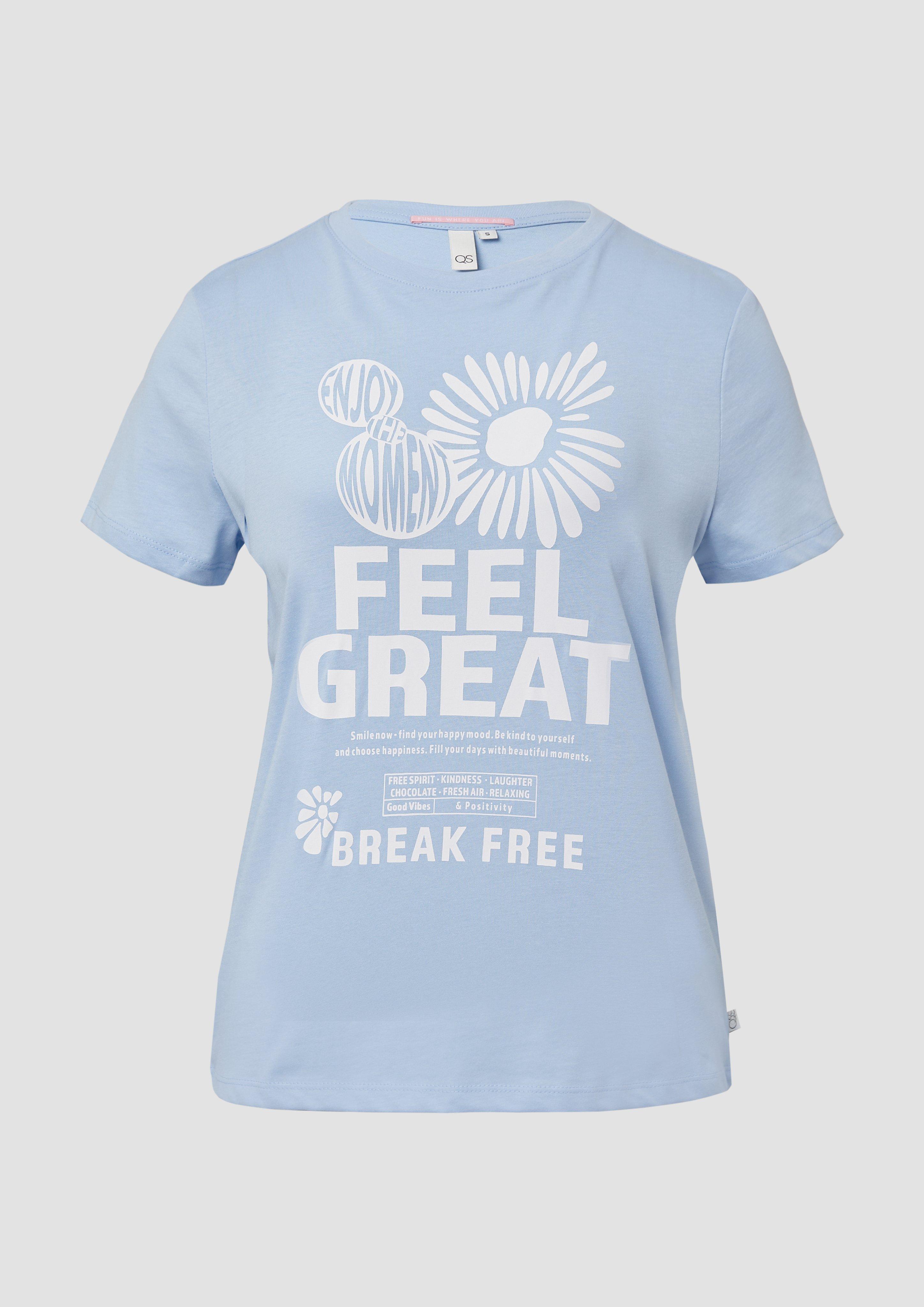 QS - Baumwollshirt mit Frontprint, Damen, blau