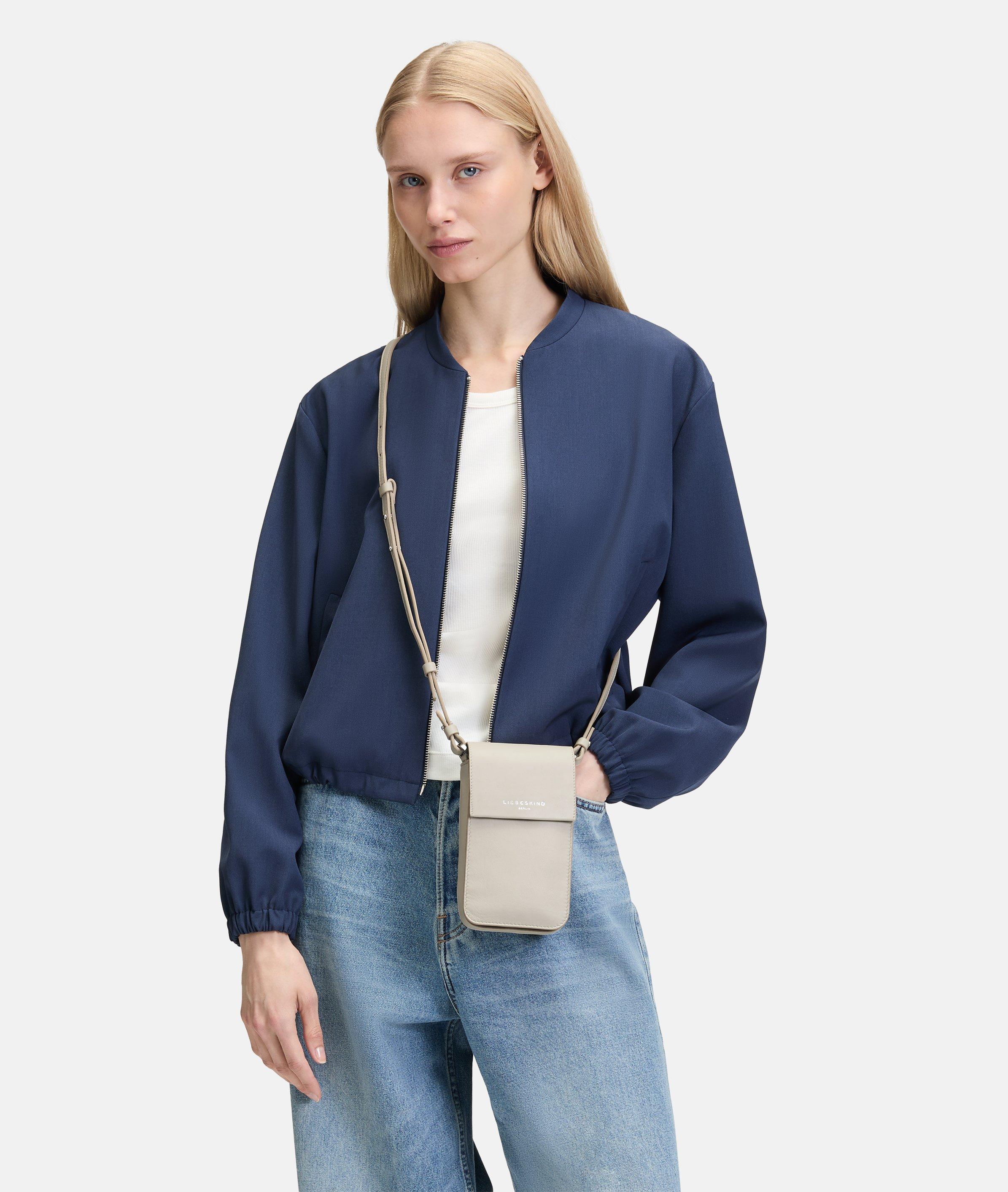 Lea Mobile Pouch in cream, blue & brown