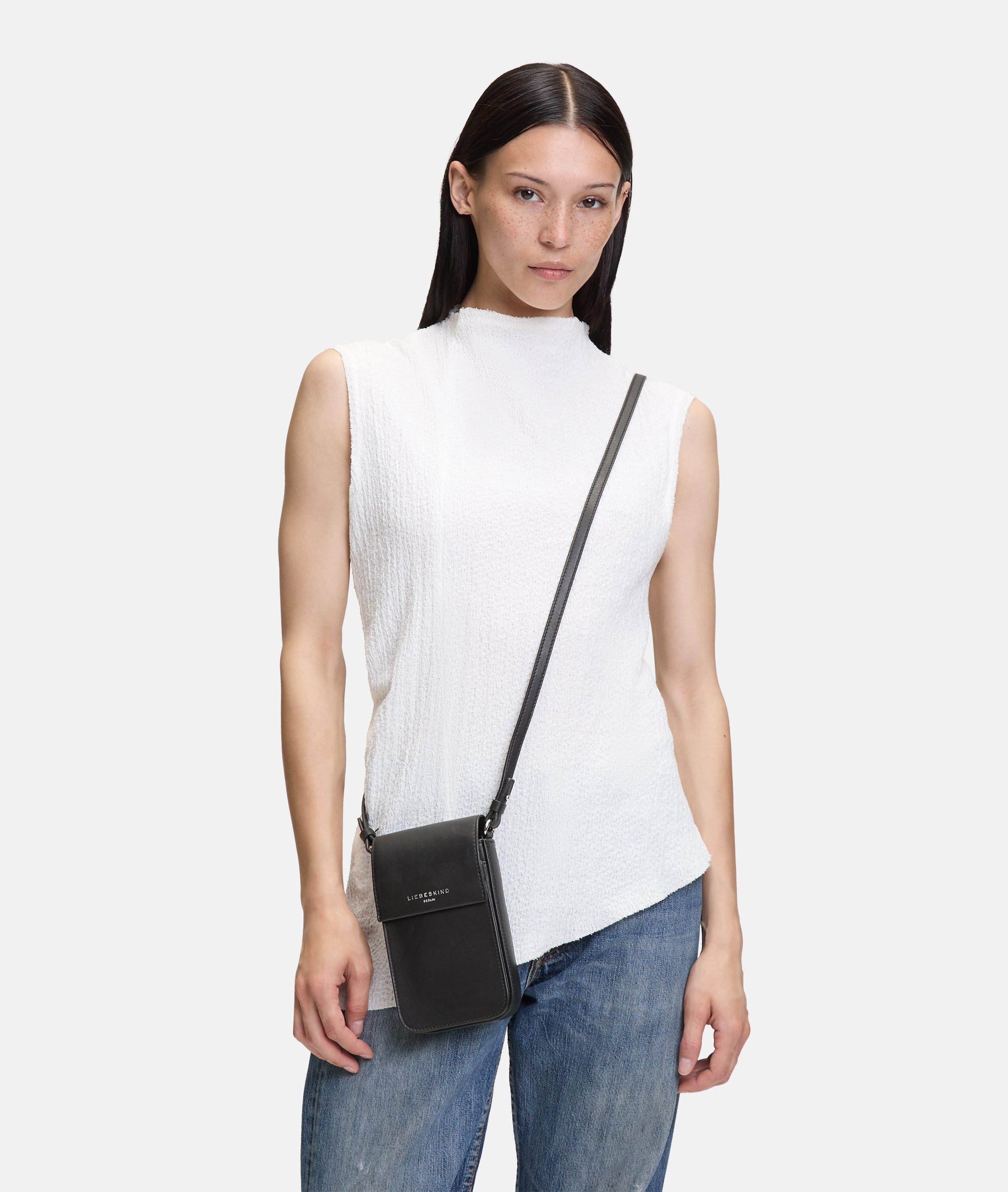 Lea Mobile Pouch in black, blue & brown