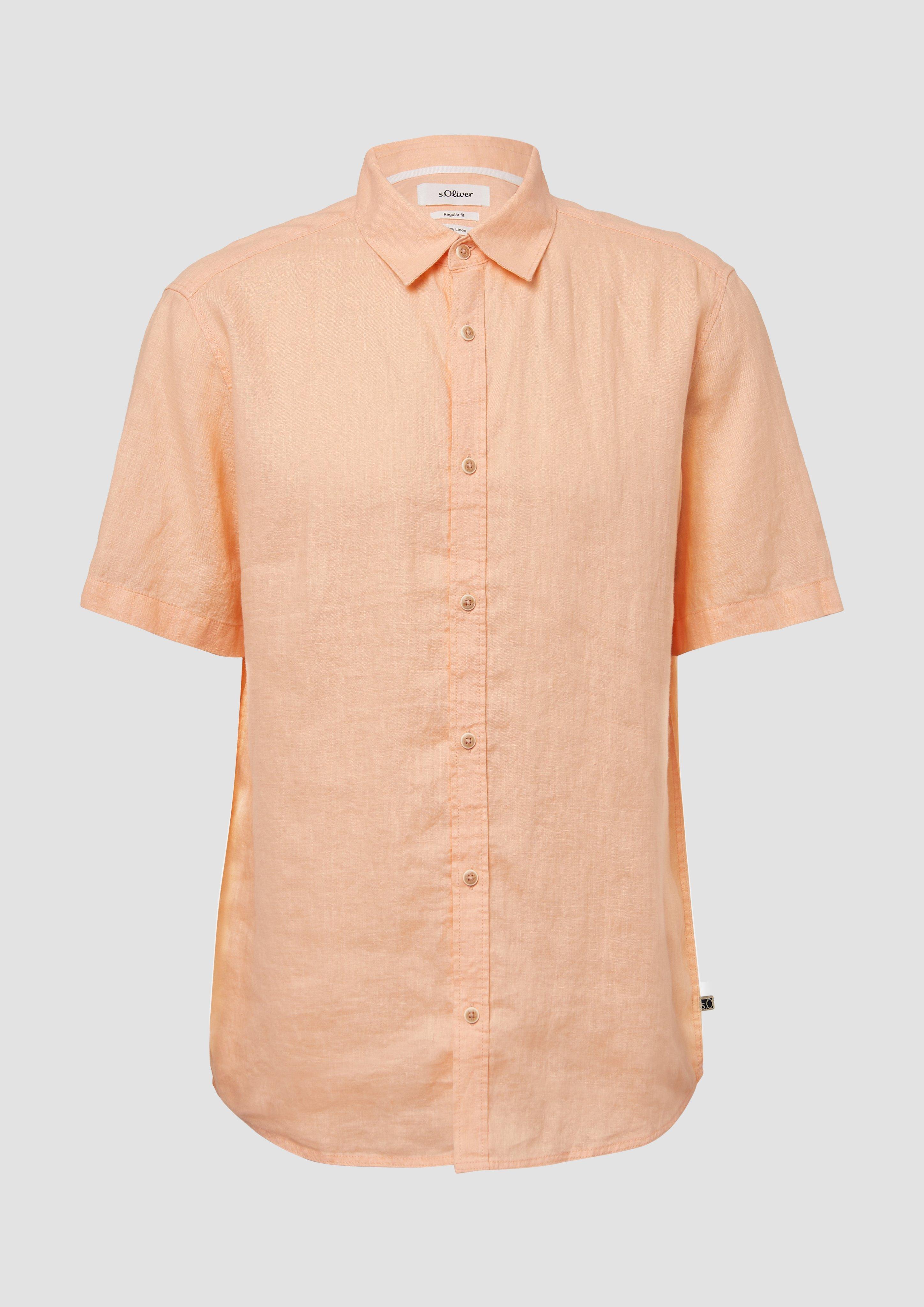 s.Oliver - Regular Fit: Leichtes Kurzarmhemd aus 100% Leinen, Herren, Orange