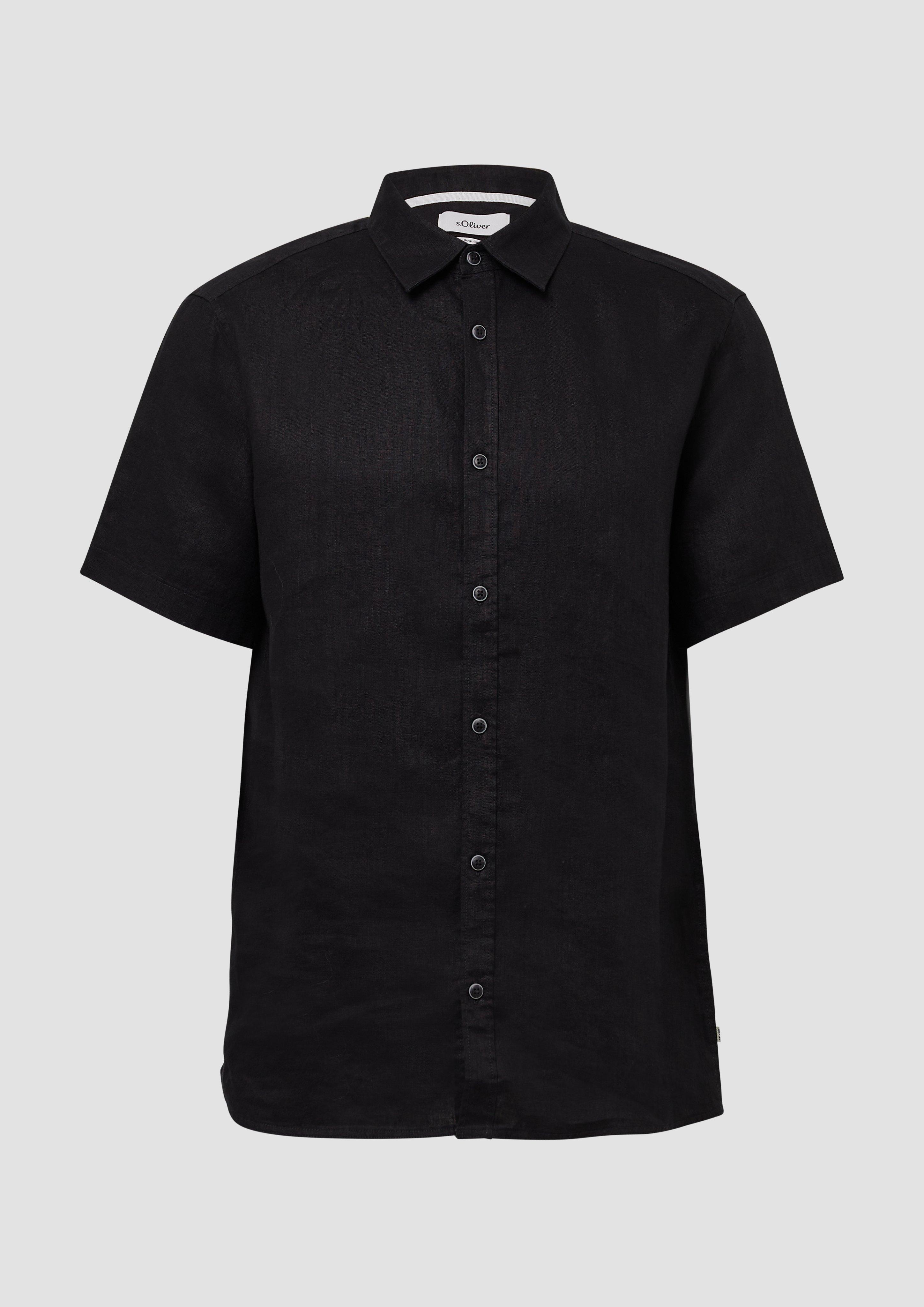 s.Oliver - Regular Fit: Leichtes Kurzarmhemd aus 100% Leinen, Herren, schwarz