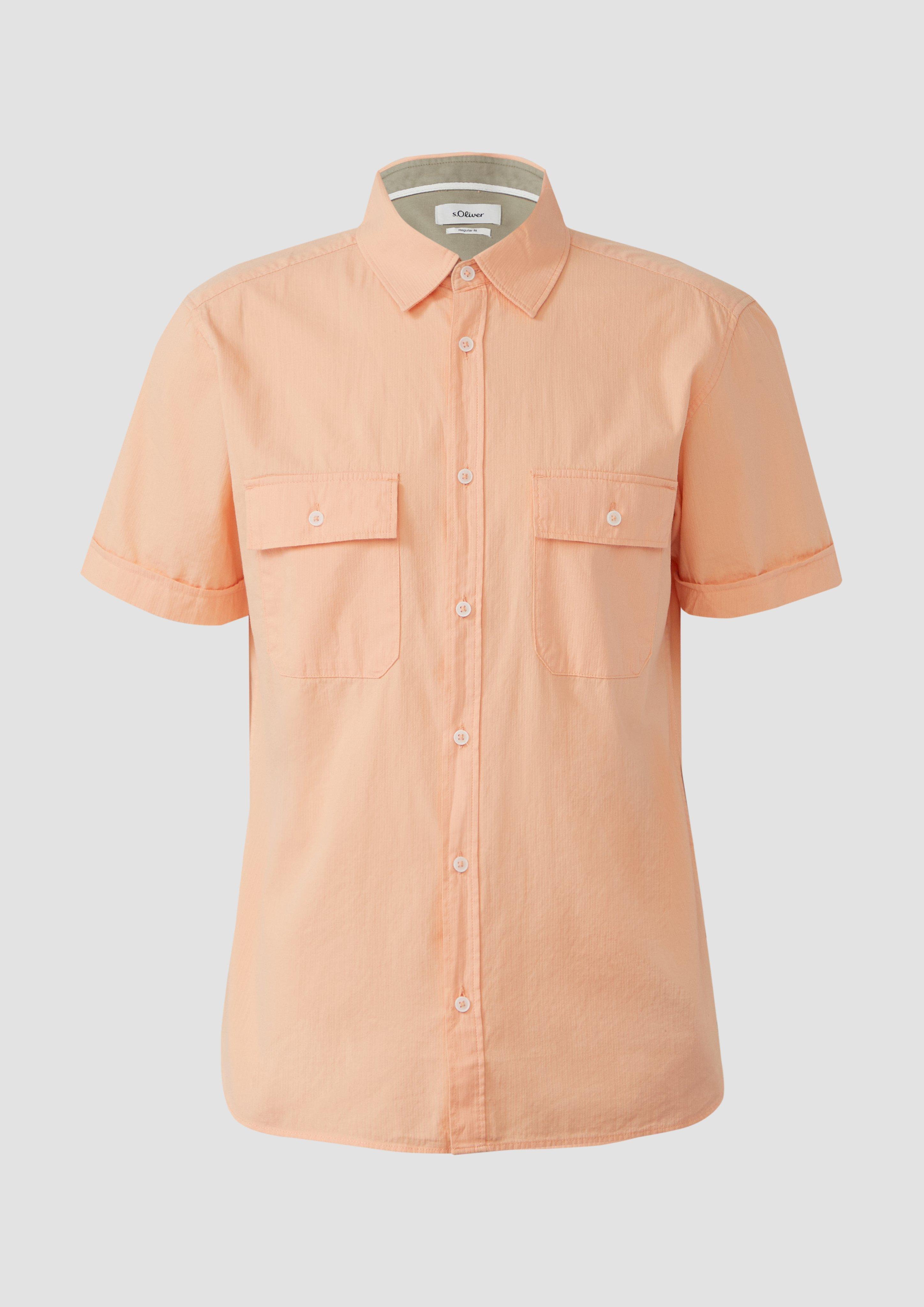 s.Oliver - Regular Fit: Kurzarmhemd mit Strukturstreifen und Kentkragen, Herren, Orange